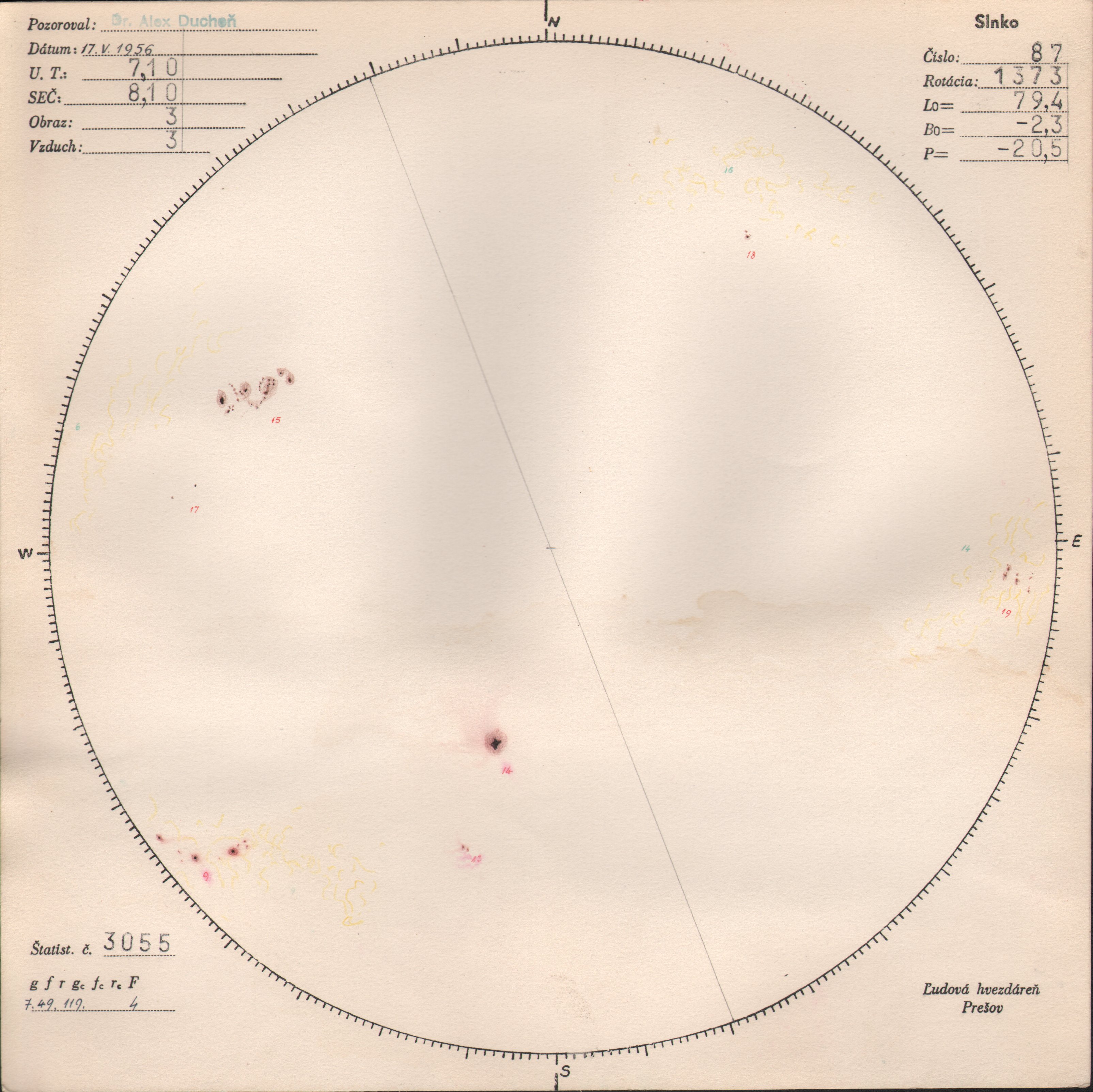 Obrázok zákresu Slnka na deň 17.05.1956
