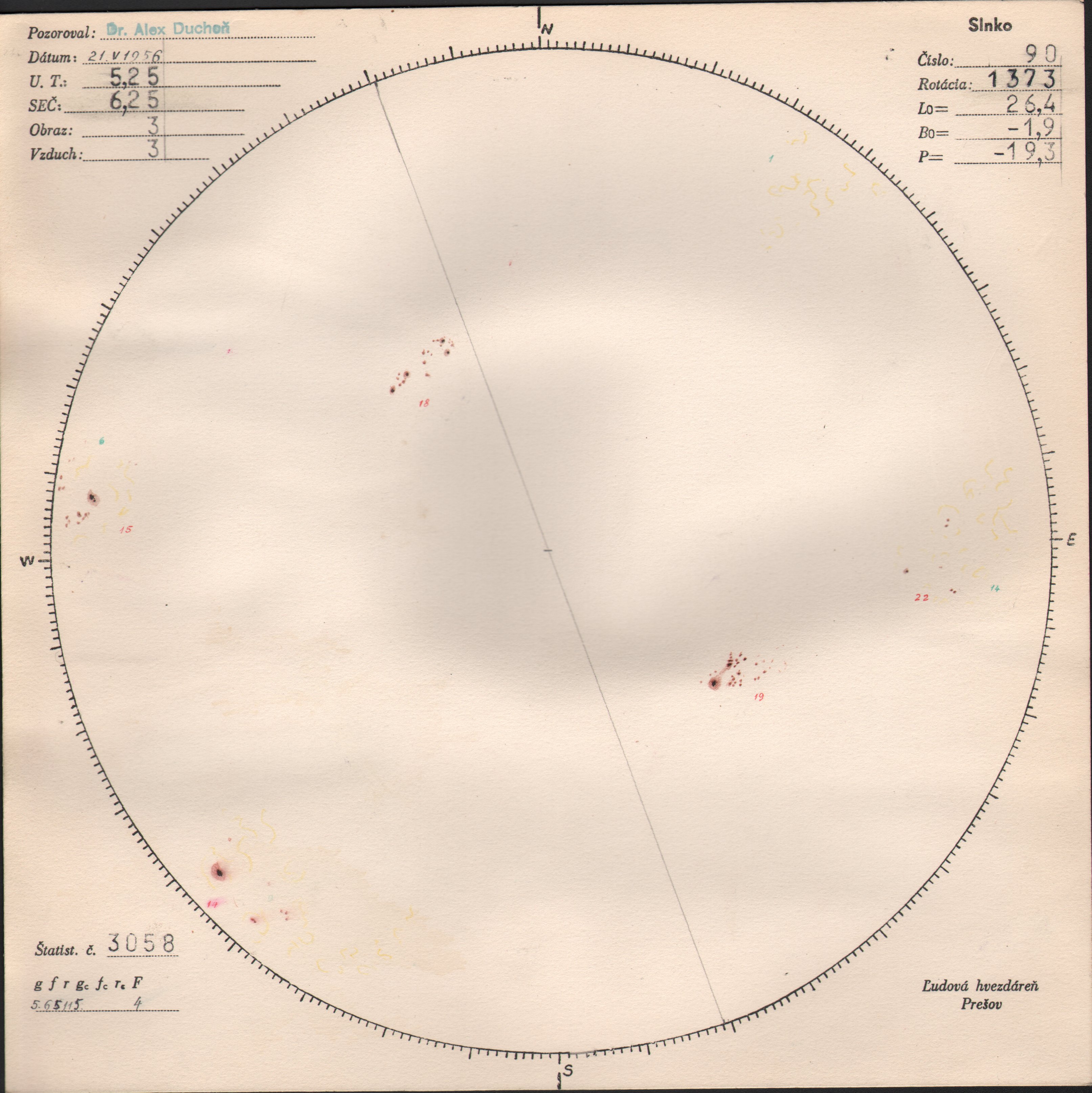 Obrázok zákresu Slnka na deň 21.05.1956