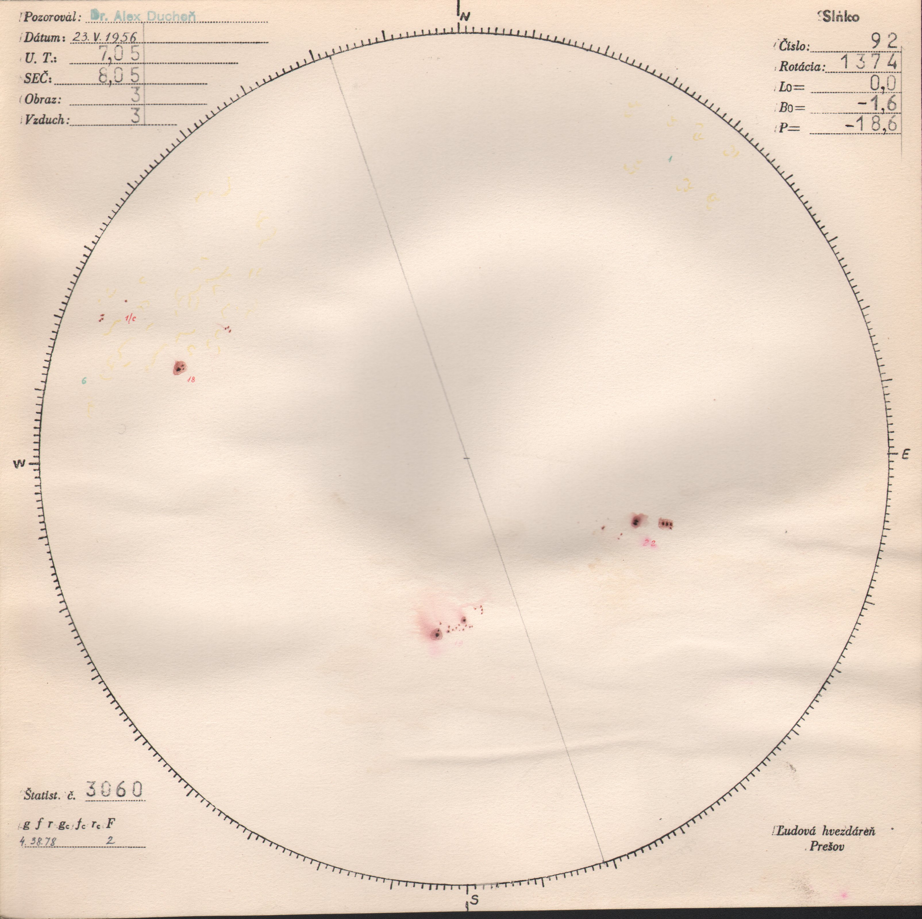 Obrázok zákresu Slnka na deň 23.05.1956
