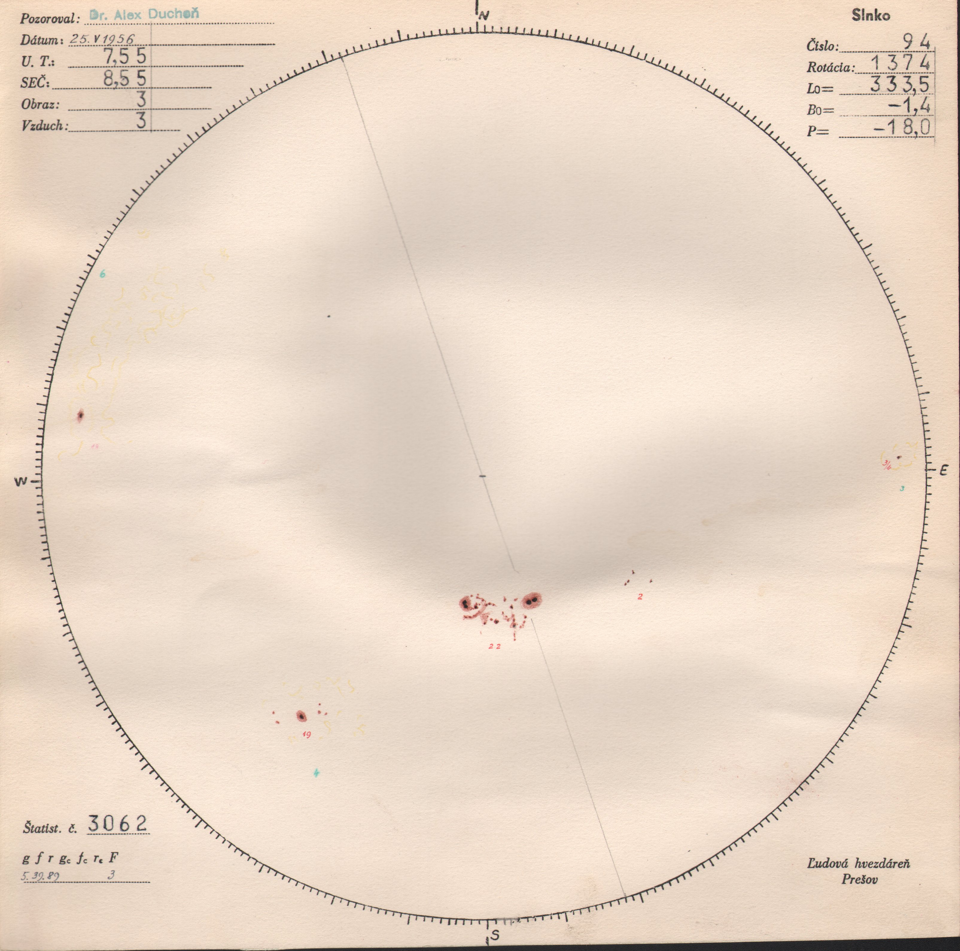 Obrázok zákresu Slnka na deň 25.05.1956