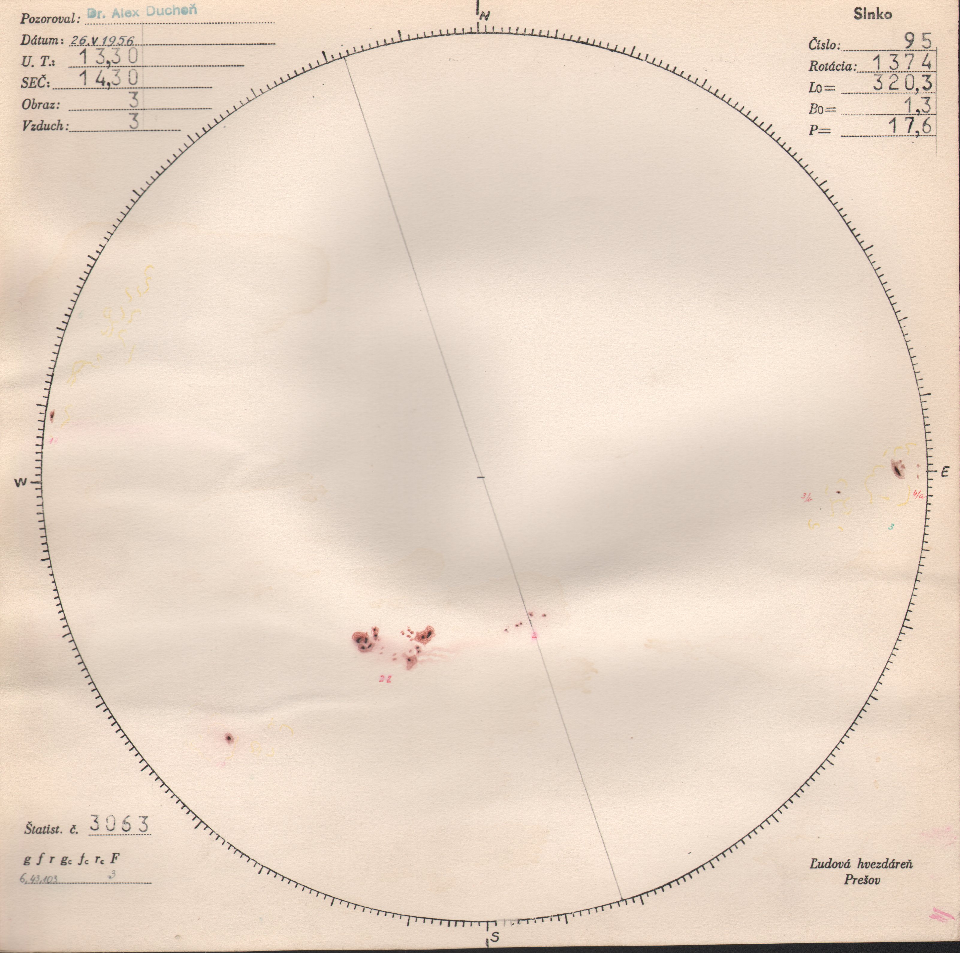 Obrázok zákresu Slnka na deň 26.05.1956