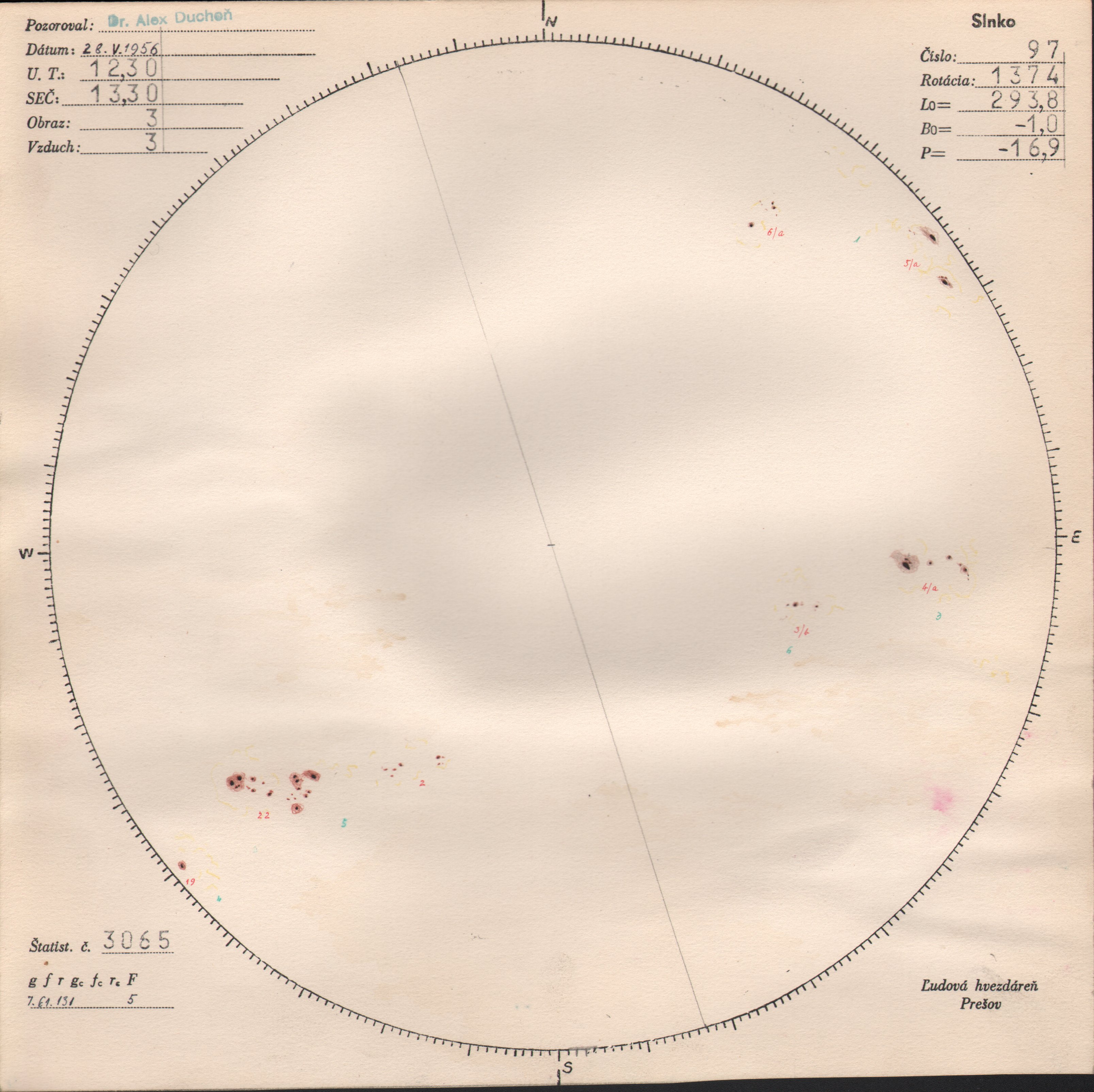 Obrázok zákresu Slnka na deň 28.05.1956