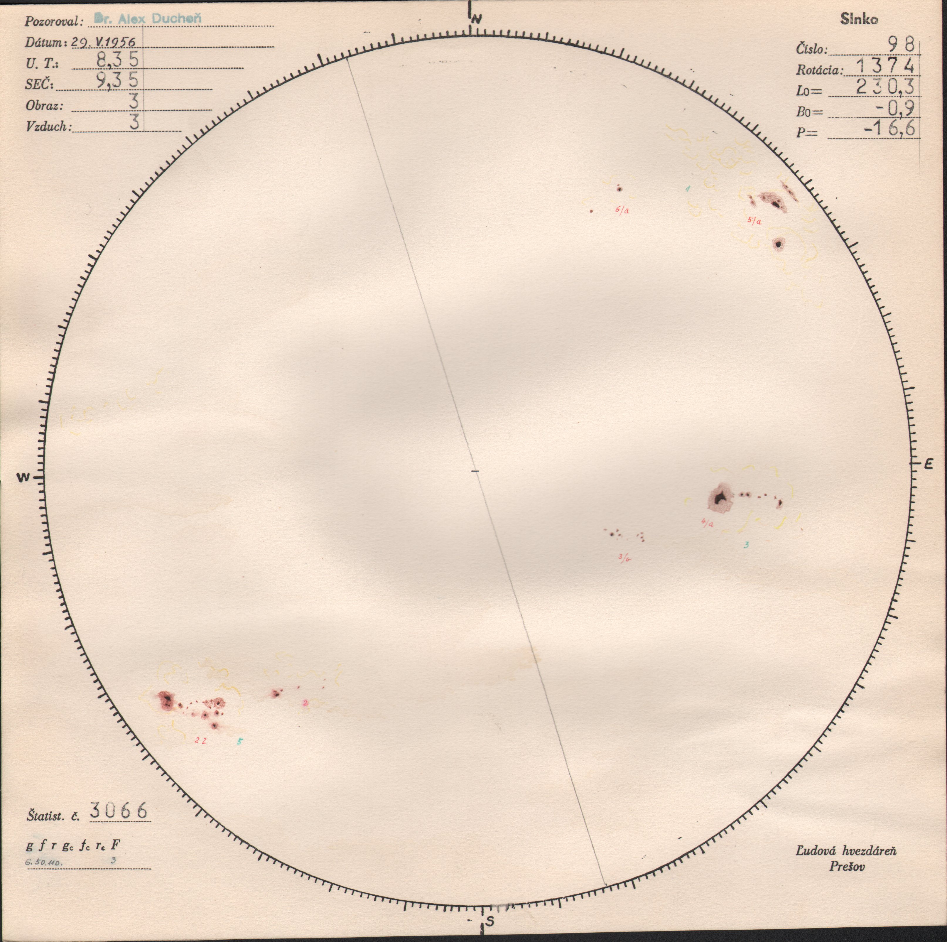 Obrázok zákresu Slnka na deň 29.05.1956