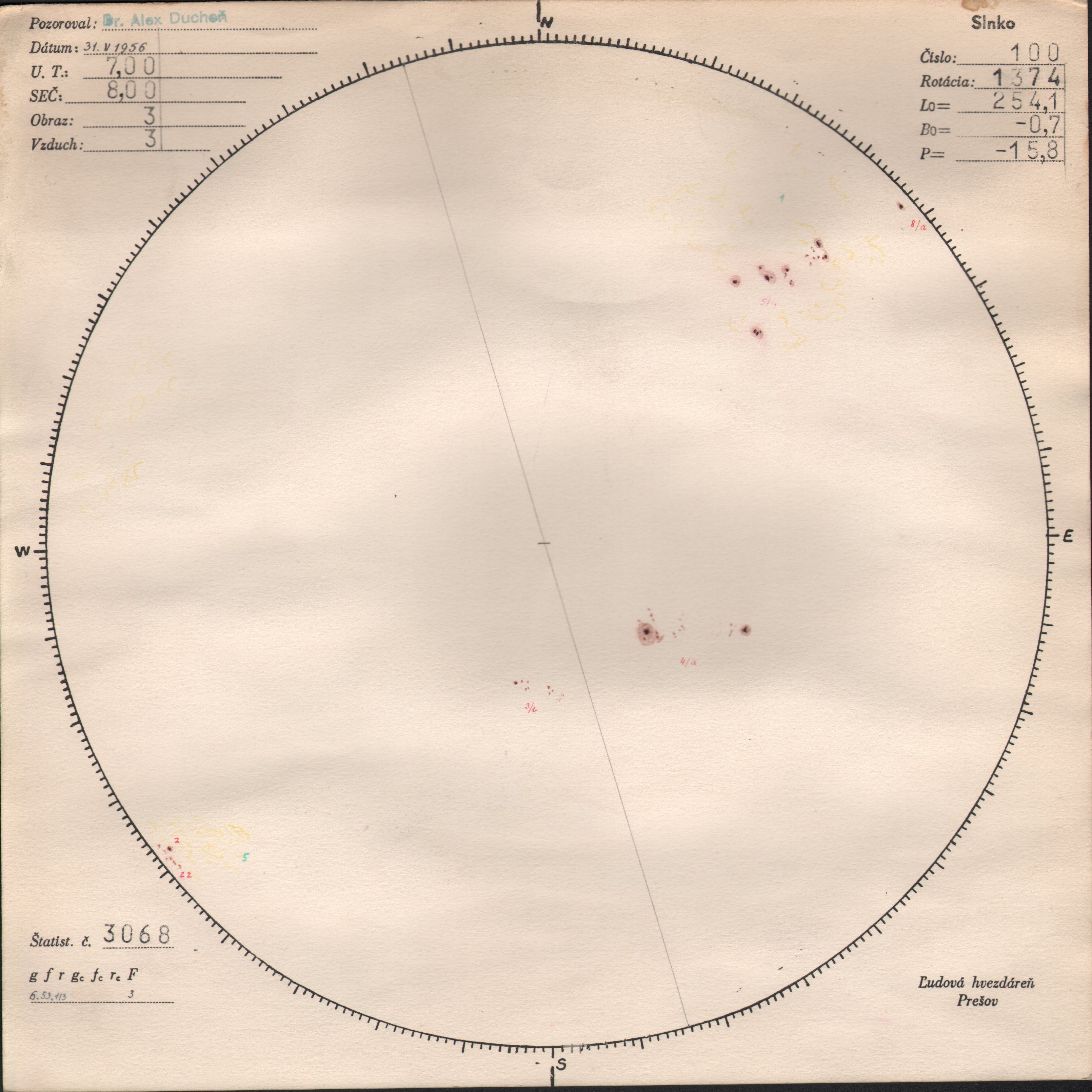 Obrázok zákresu Slnka na deň 31.05.1956