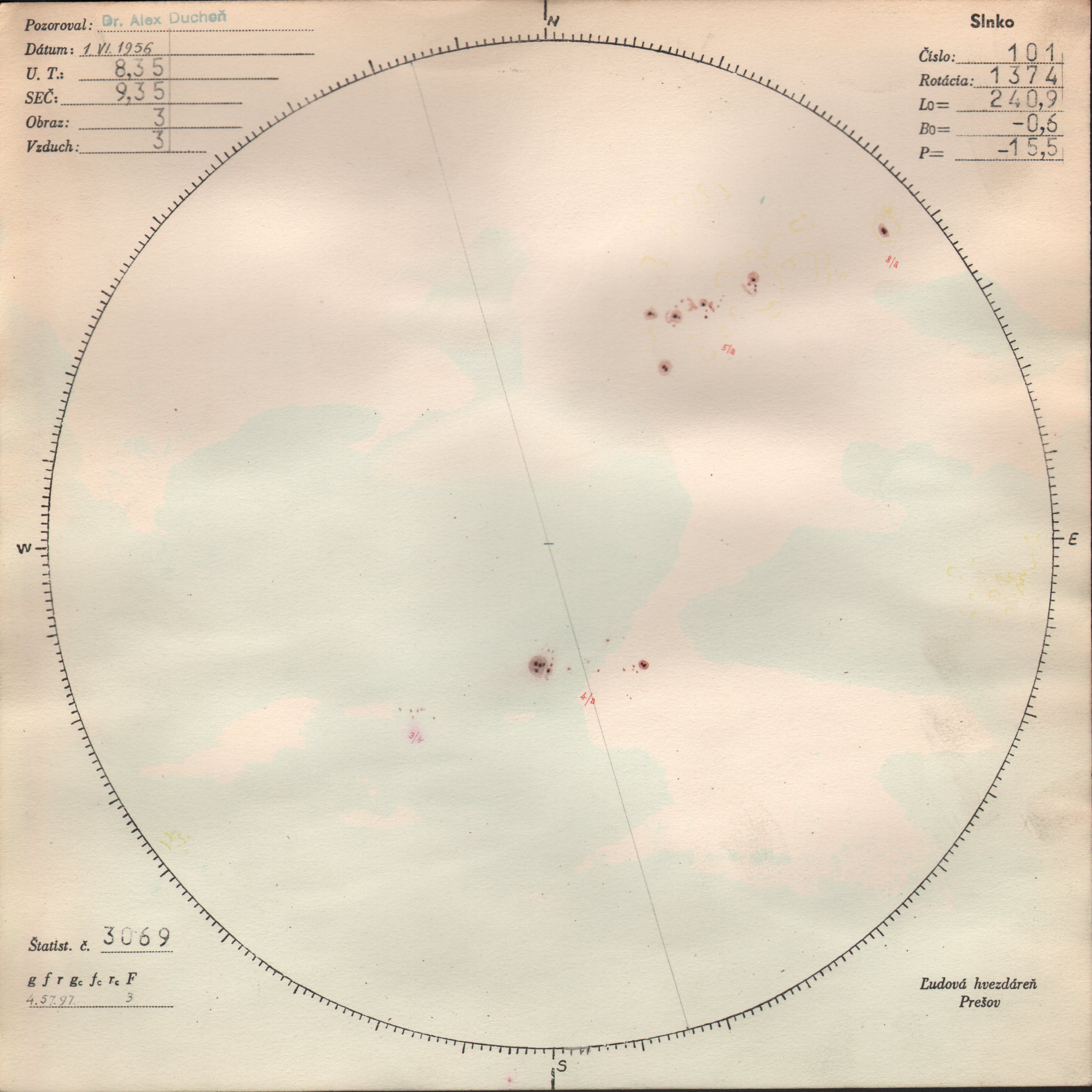 Obrázok zákresu Slnka na deň 01.06.1956