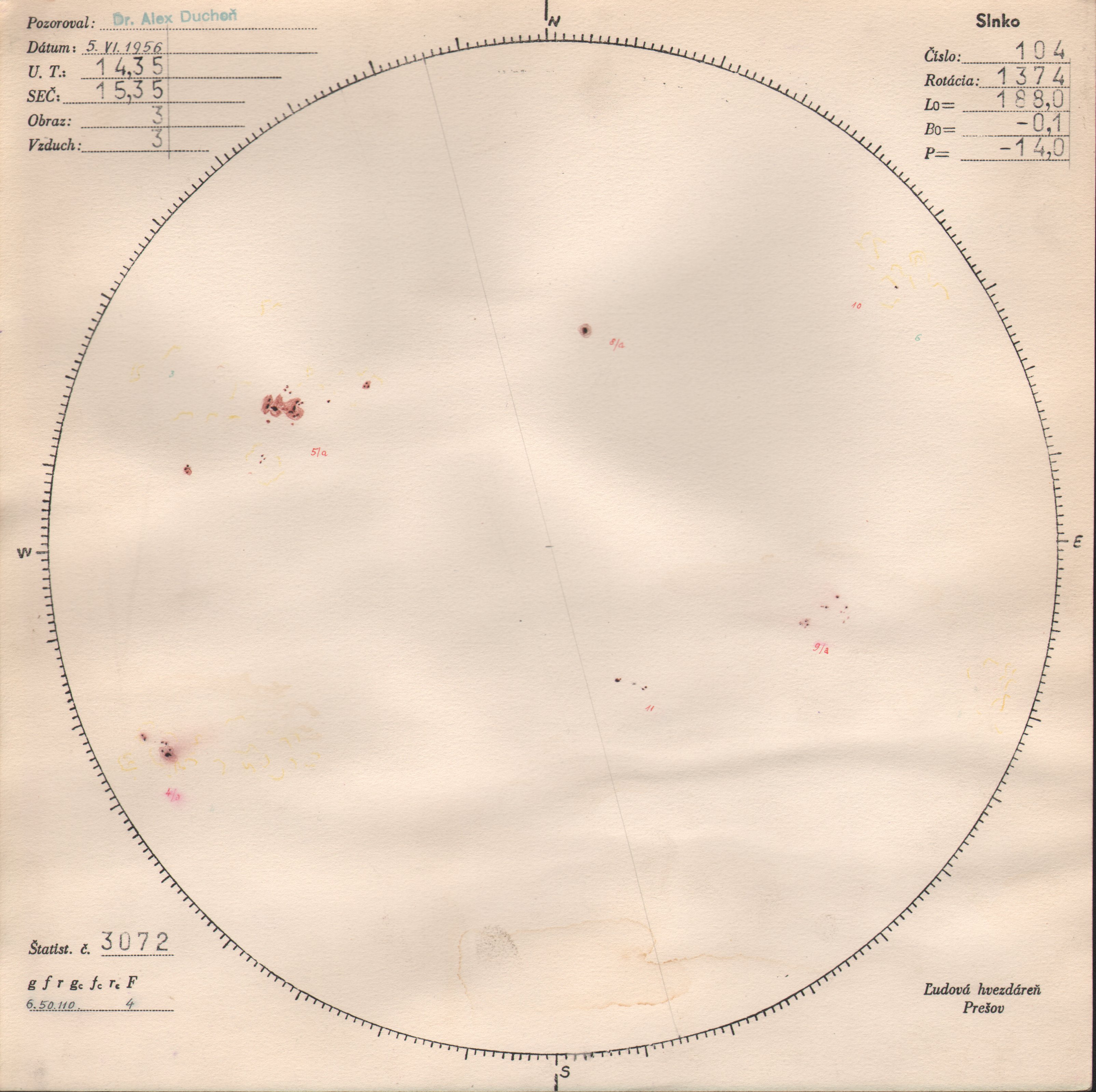 Obrázok zákresu Slnka na deň 05.06.1956
