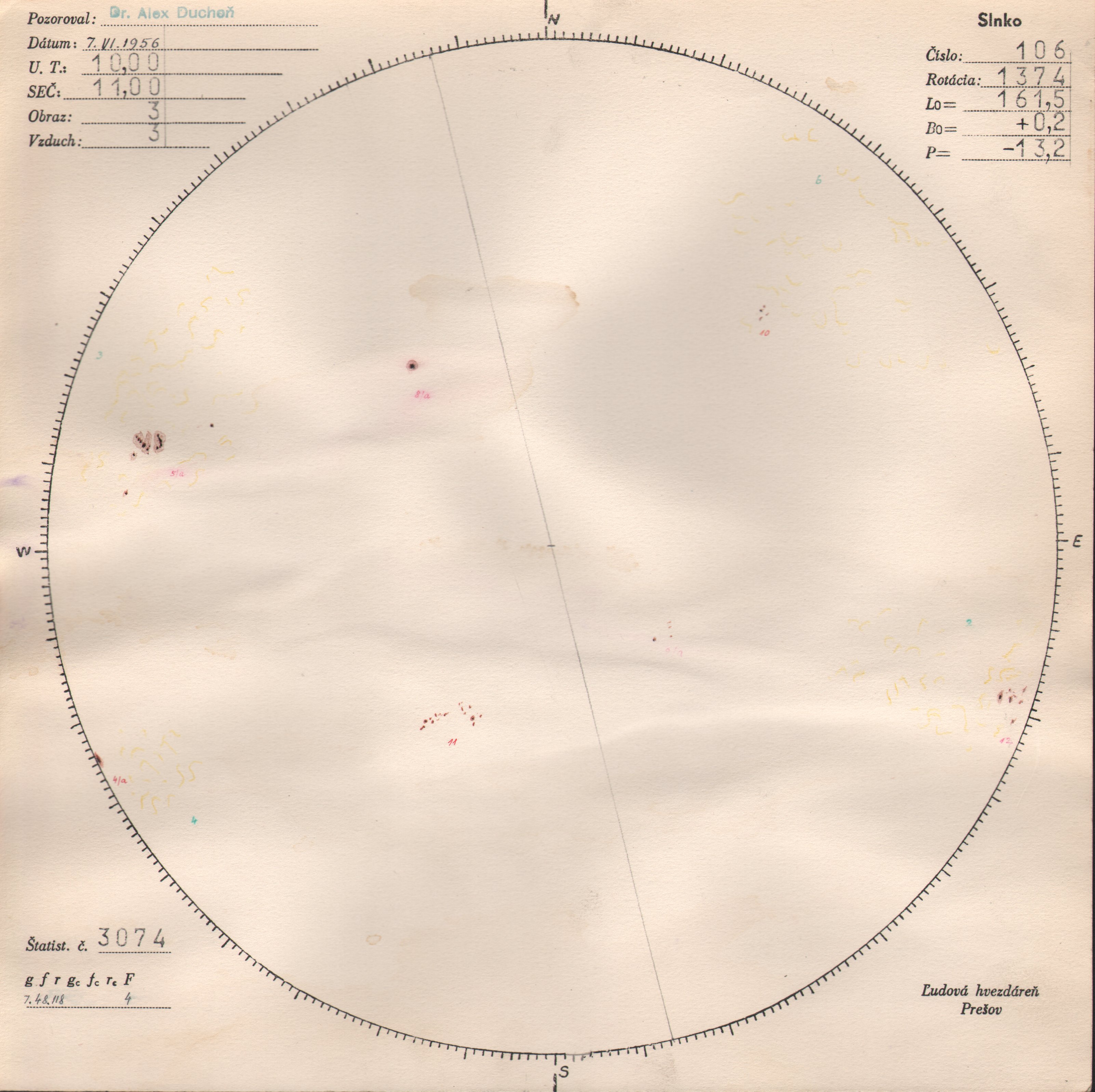 Obrázok zákresu Slnka na deň 07.06.1956