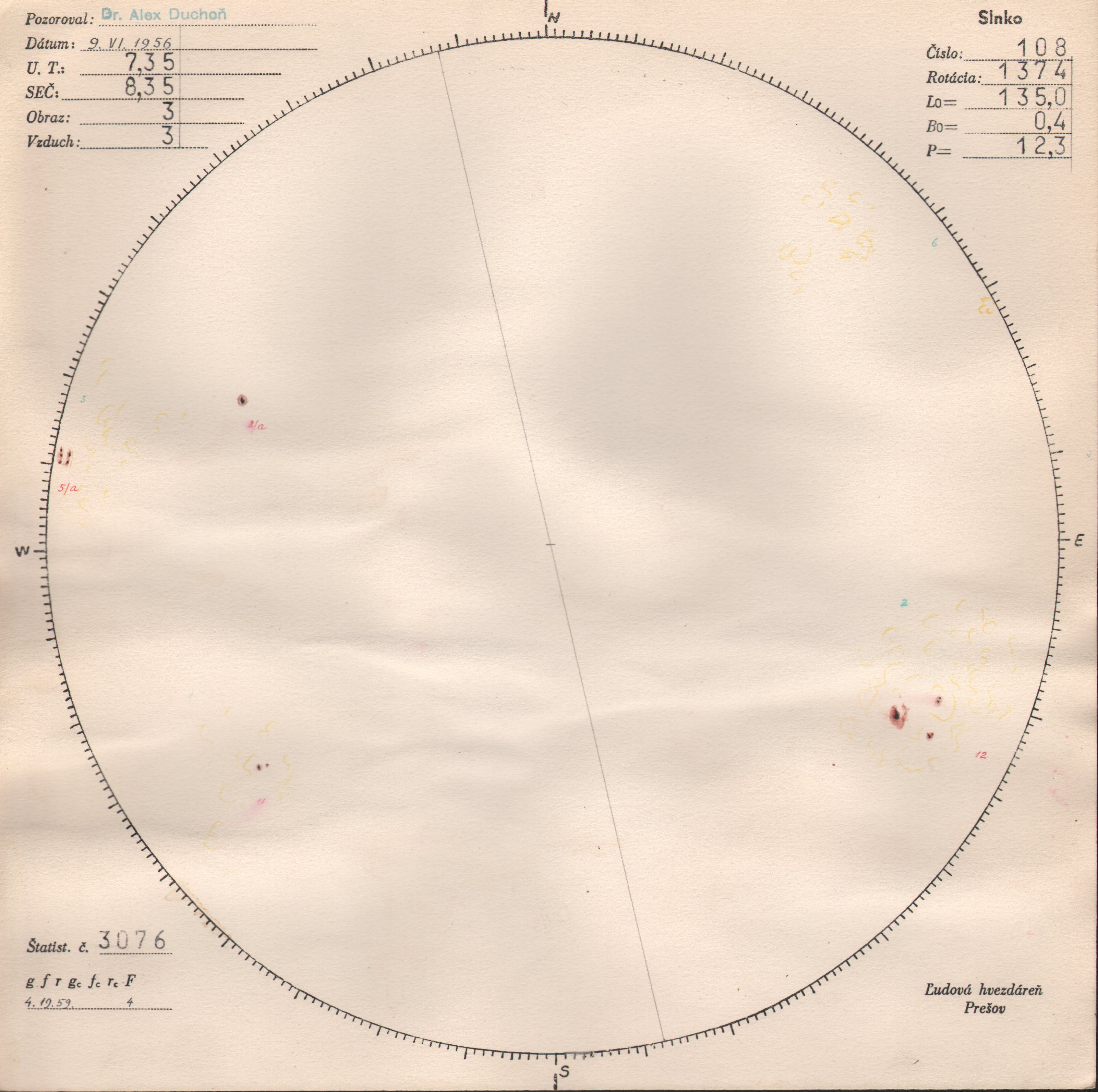 Obrázok zákresu Slnka na deň 09.06.1956