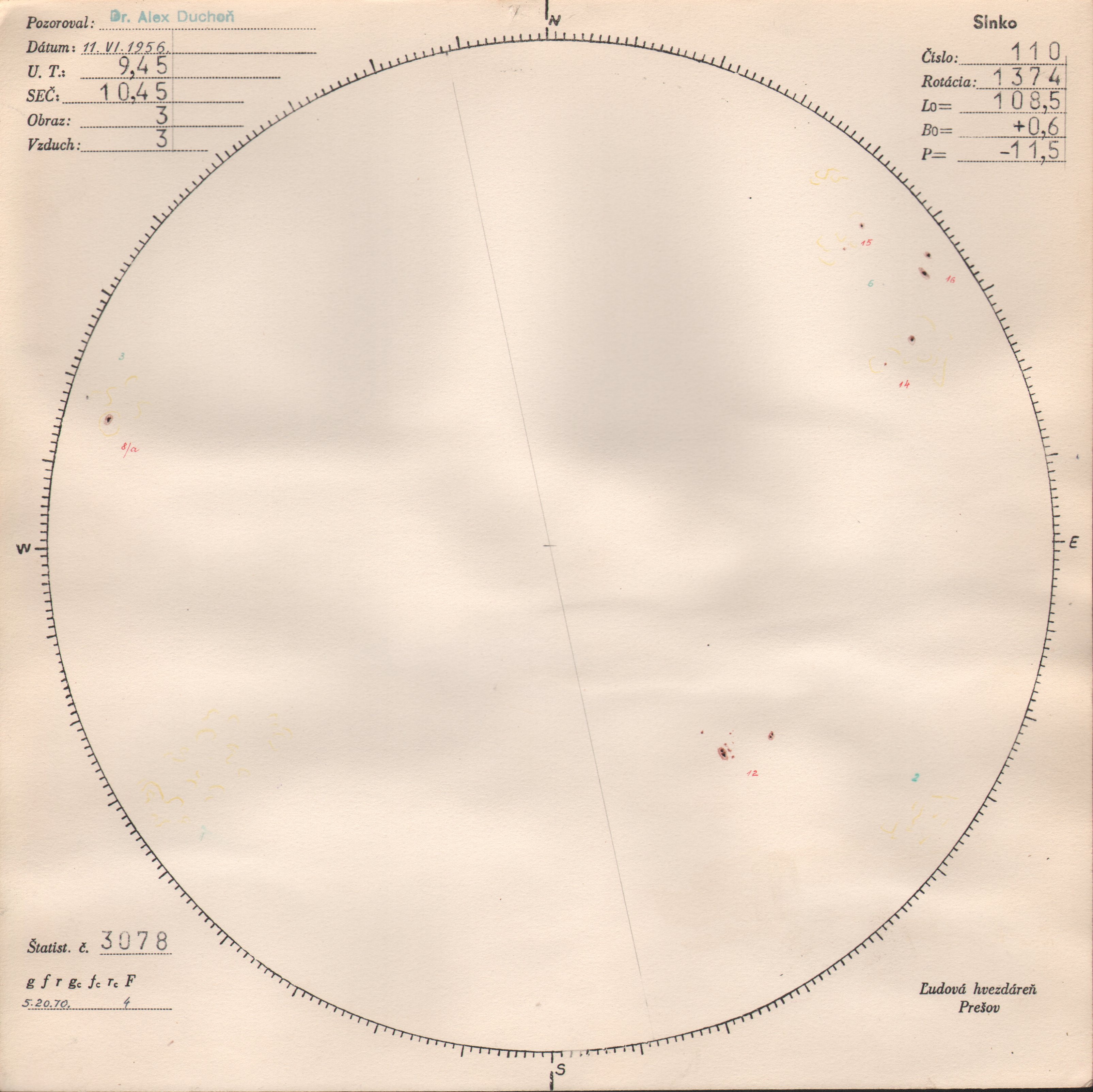 Obrázok zákresu Slnka na deň 11.06.1956