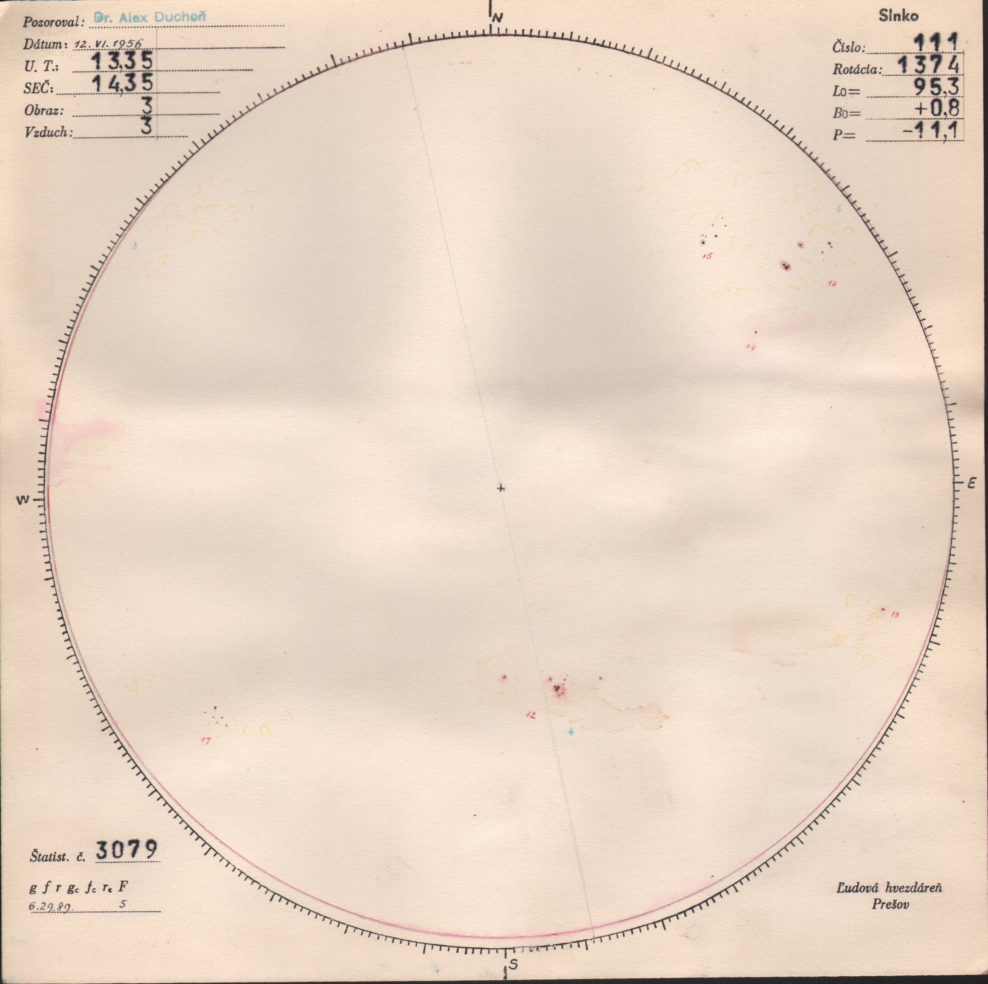 Obrázok zákresu Slnka na deň 12.06.1956