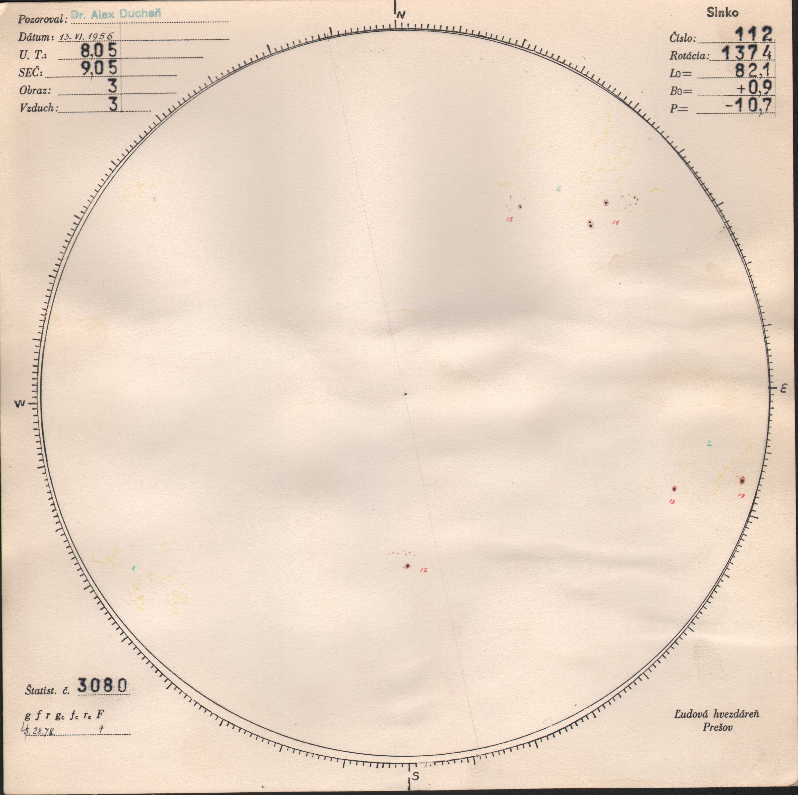 Obrázok zákresu Slnka na deň 13.06.1956