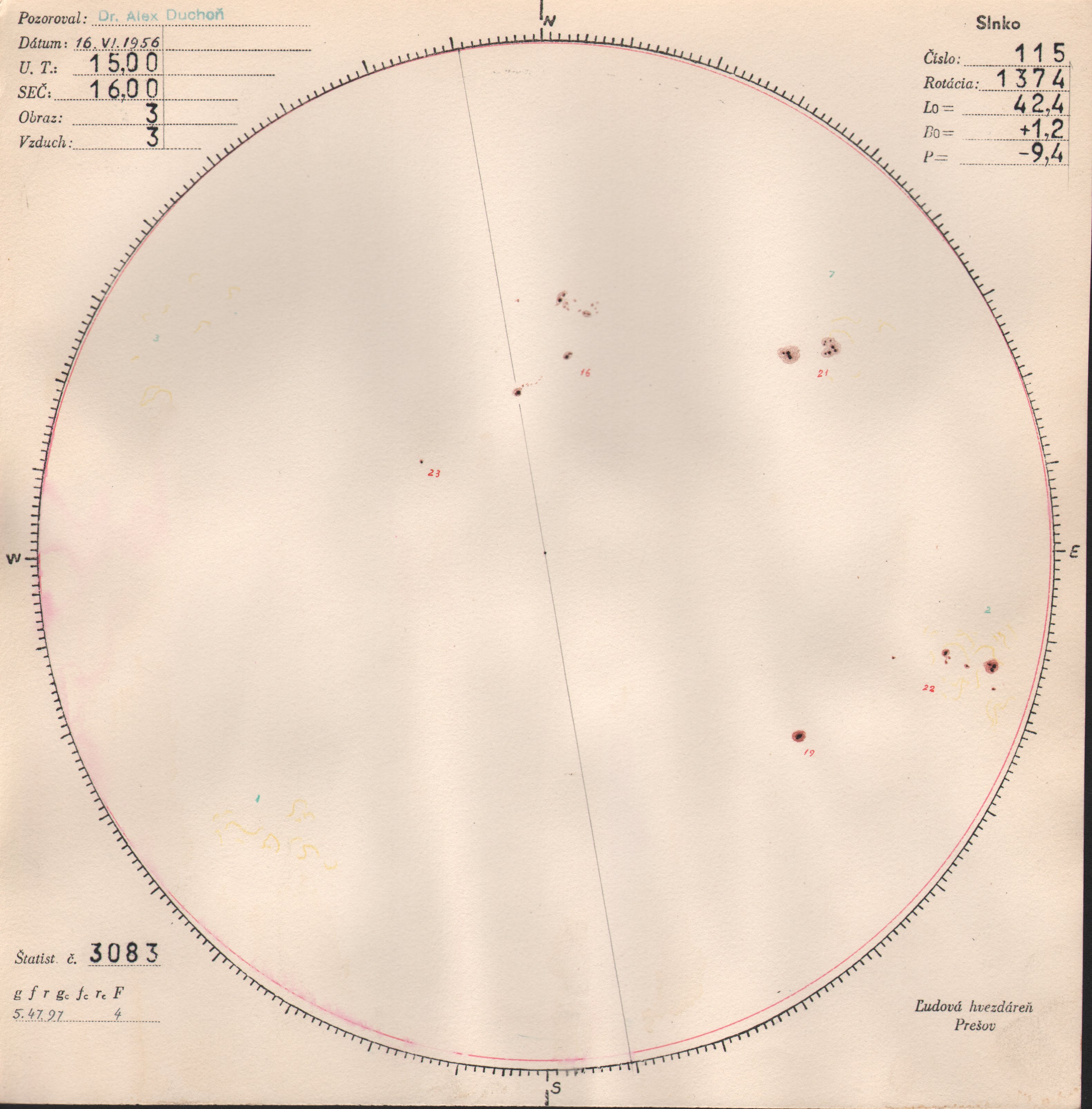 Obrázok zákresu Slnka na deň 16.06.1956