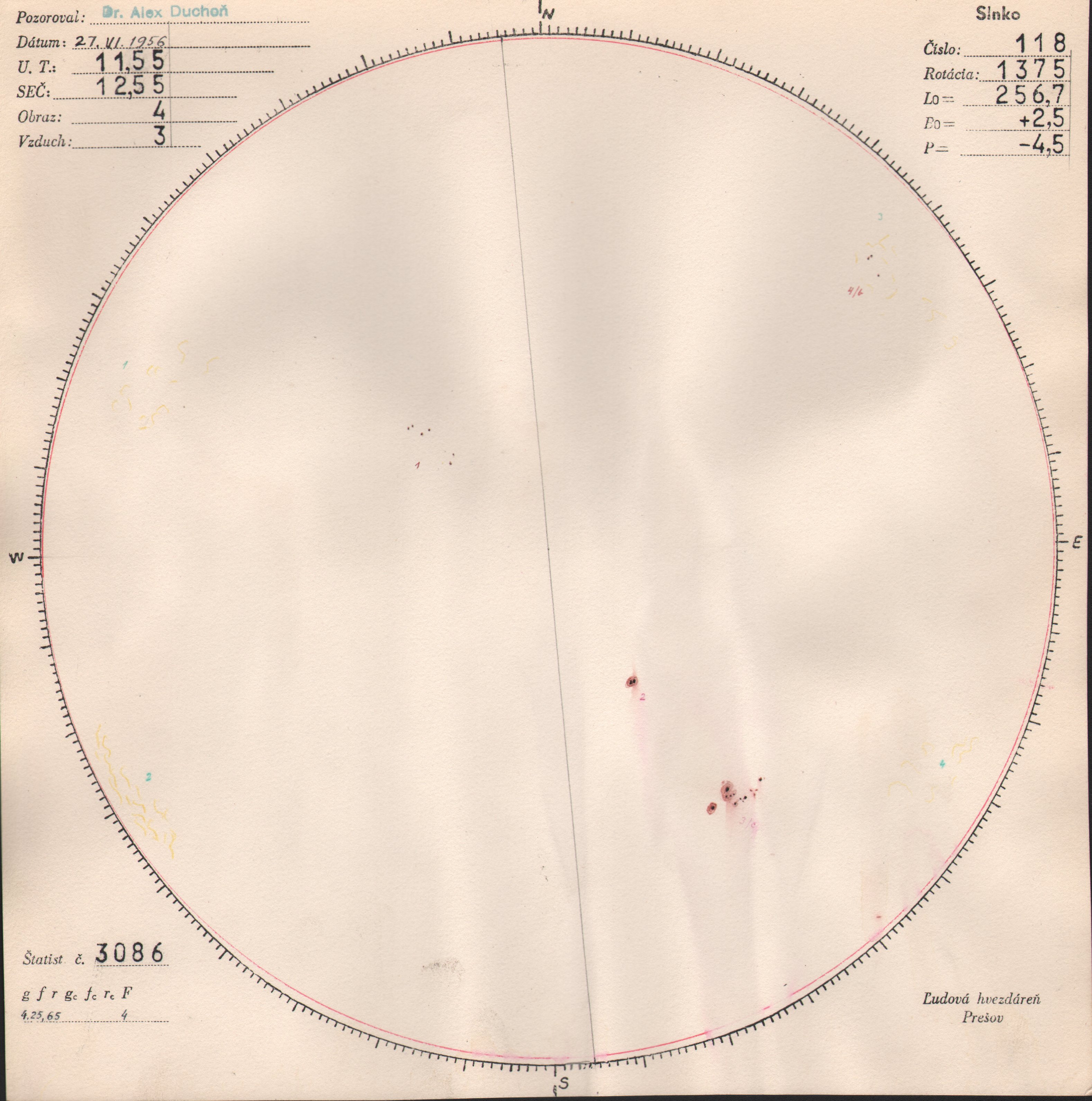 Obrázok zákresu Slnka na deň 27.06.1956