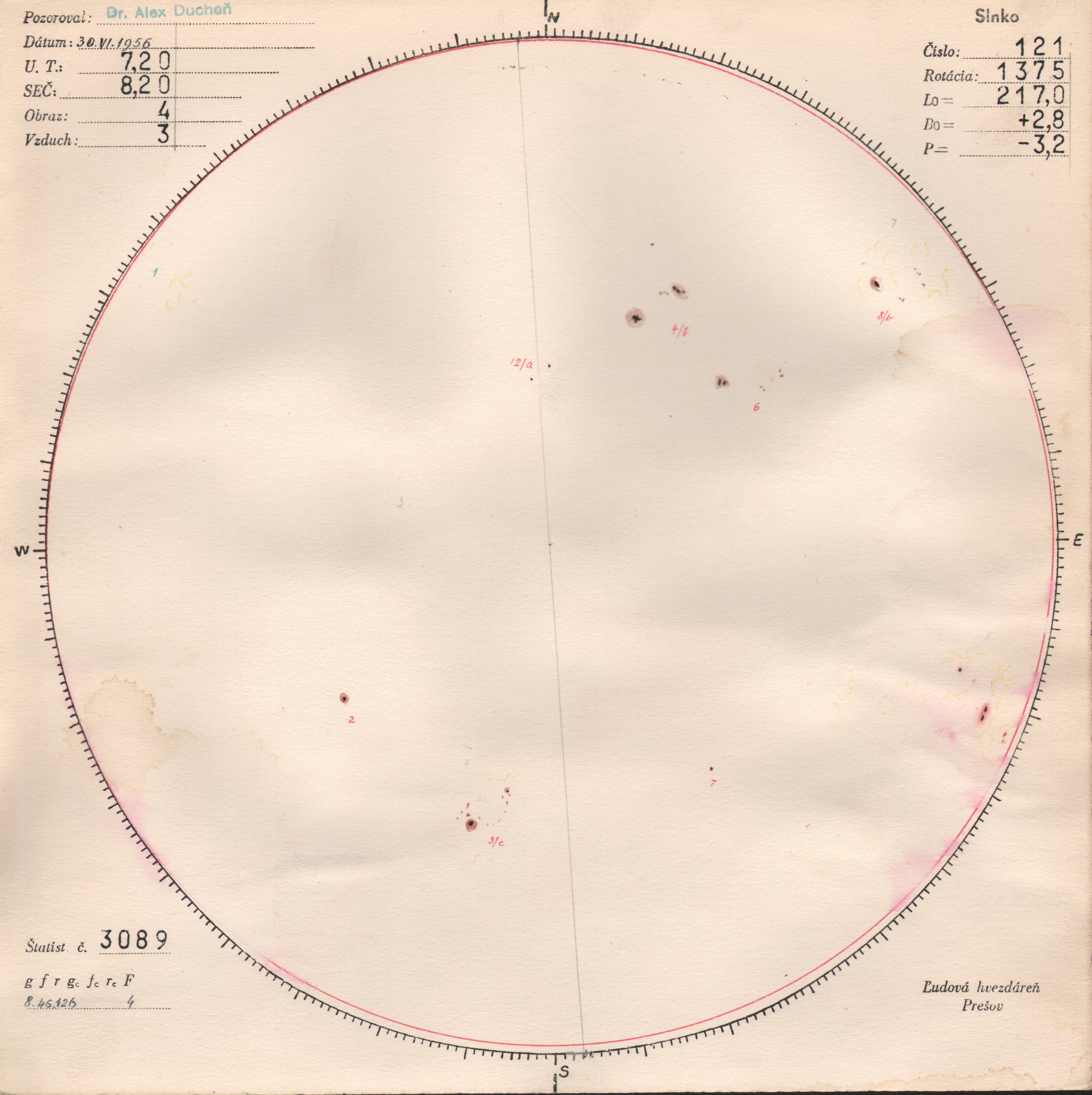 Obrázok zákresu Slnka na deň 30.06.1956