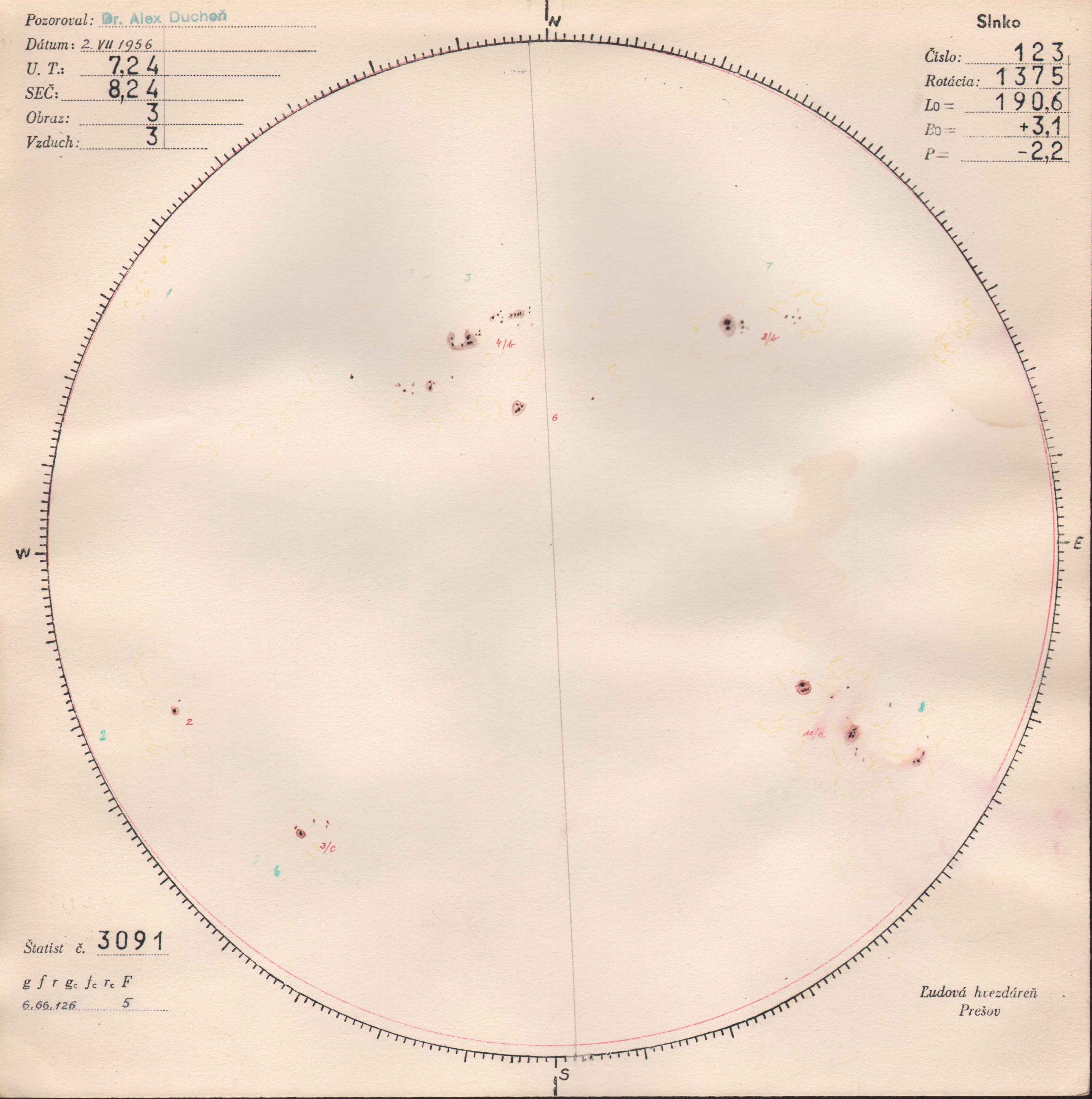 Obrázok zákresu Slnka na deň 02.07.1956