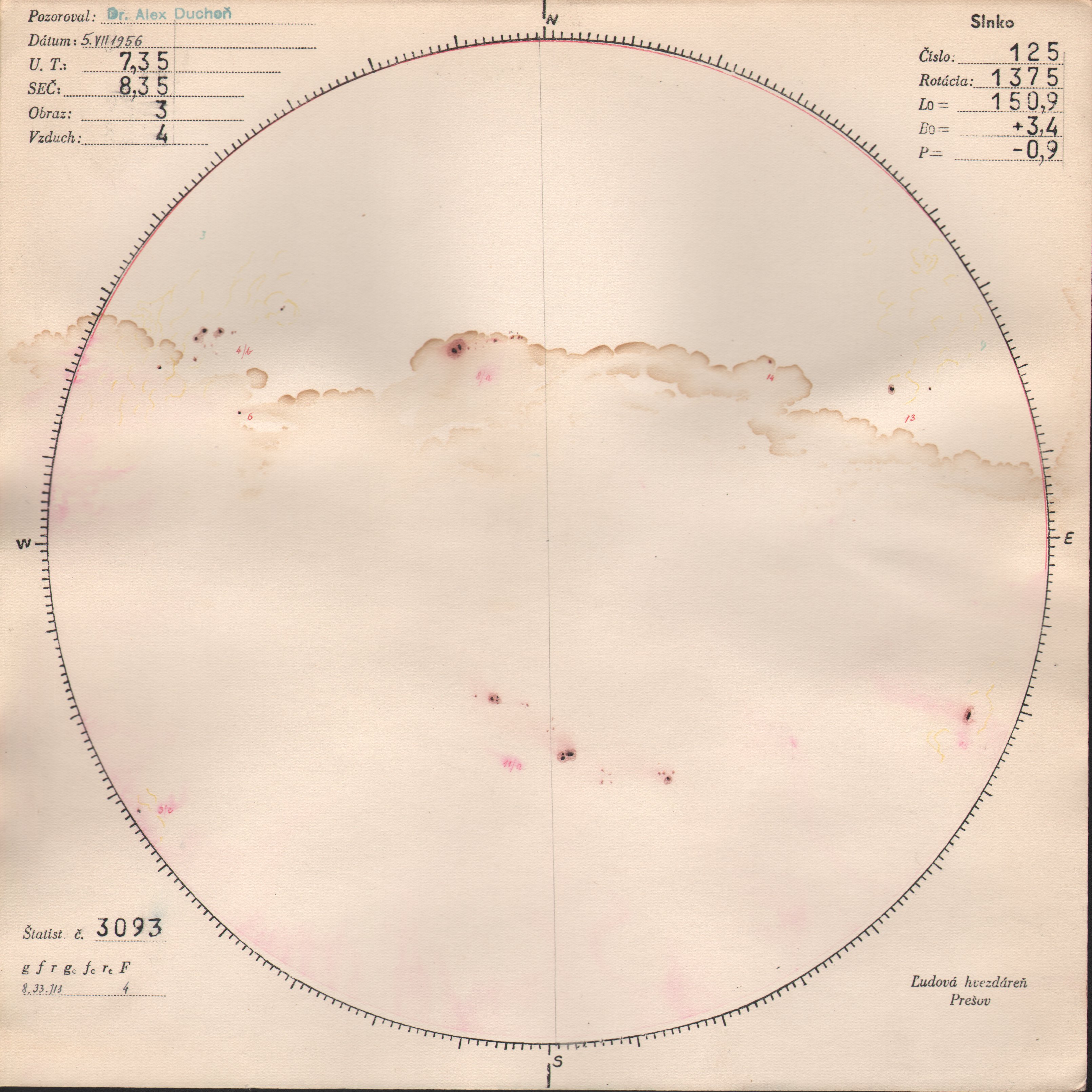 Obrázok zákresu Slnka na deň 05.07.1956