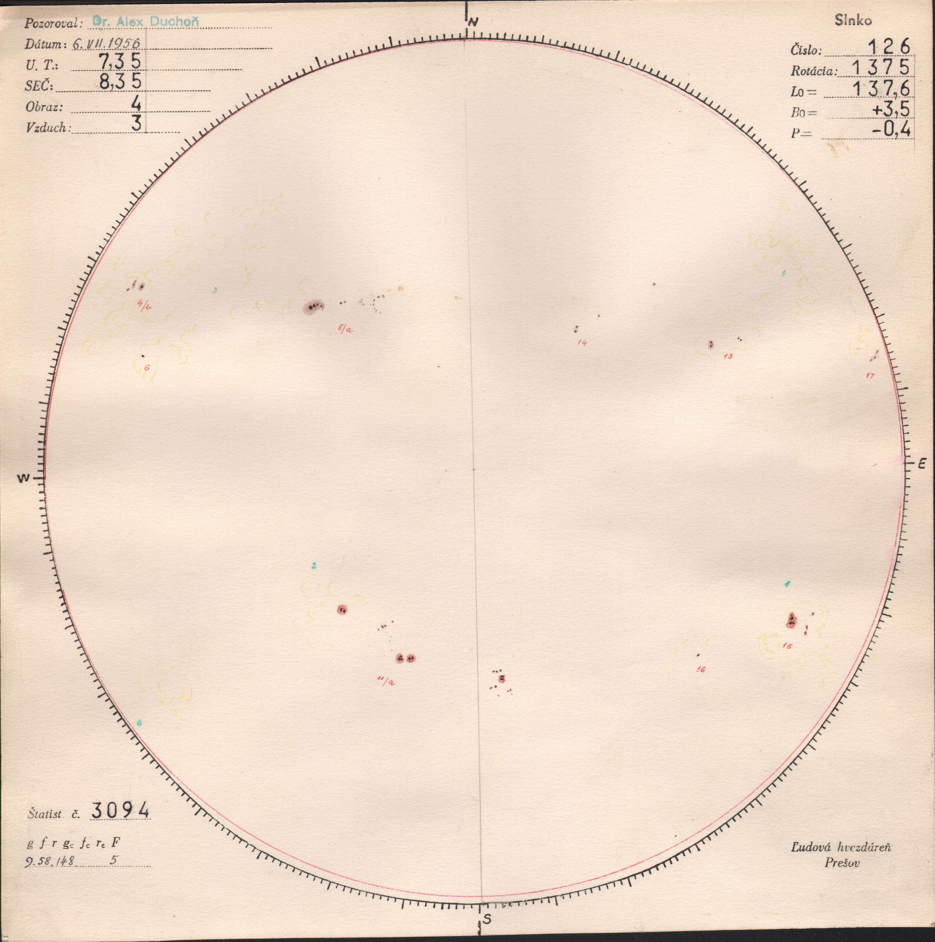 Obrázok zákresu Slnka na deň 06.07.1956