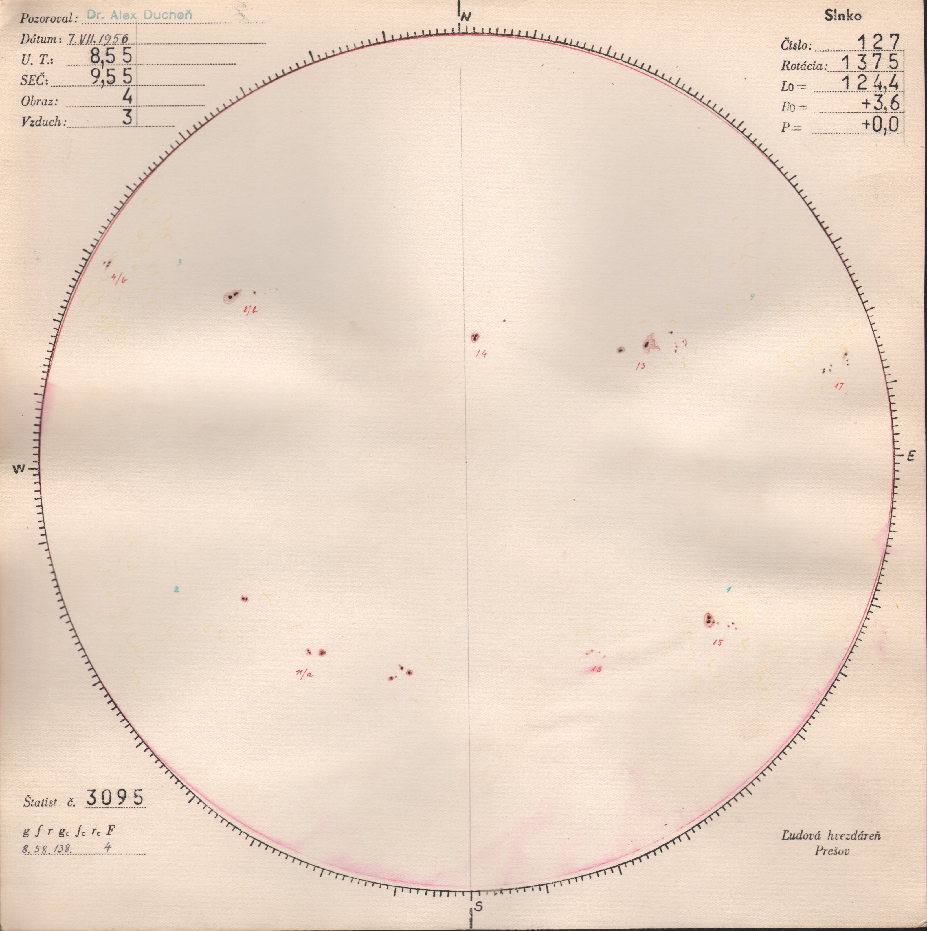 Obrázok zákresu Slnka na deň 07.07.1956