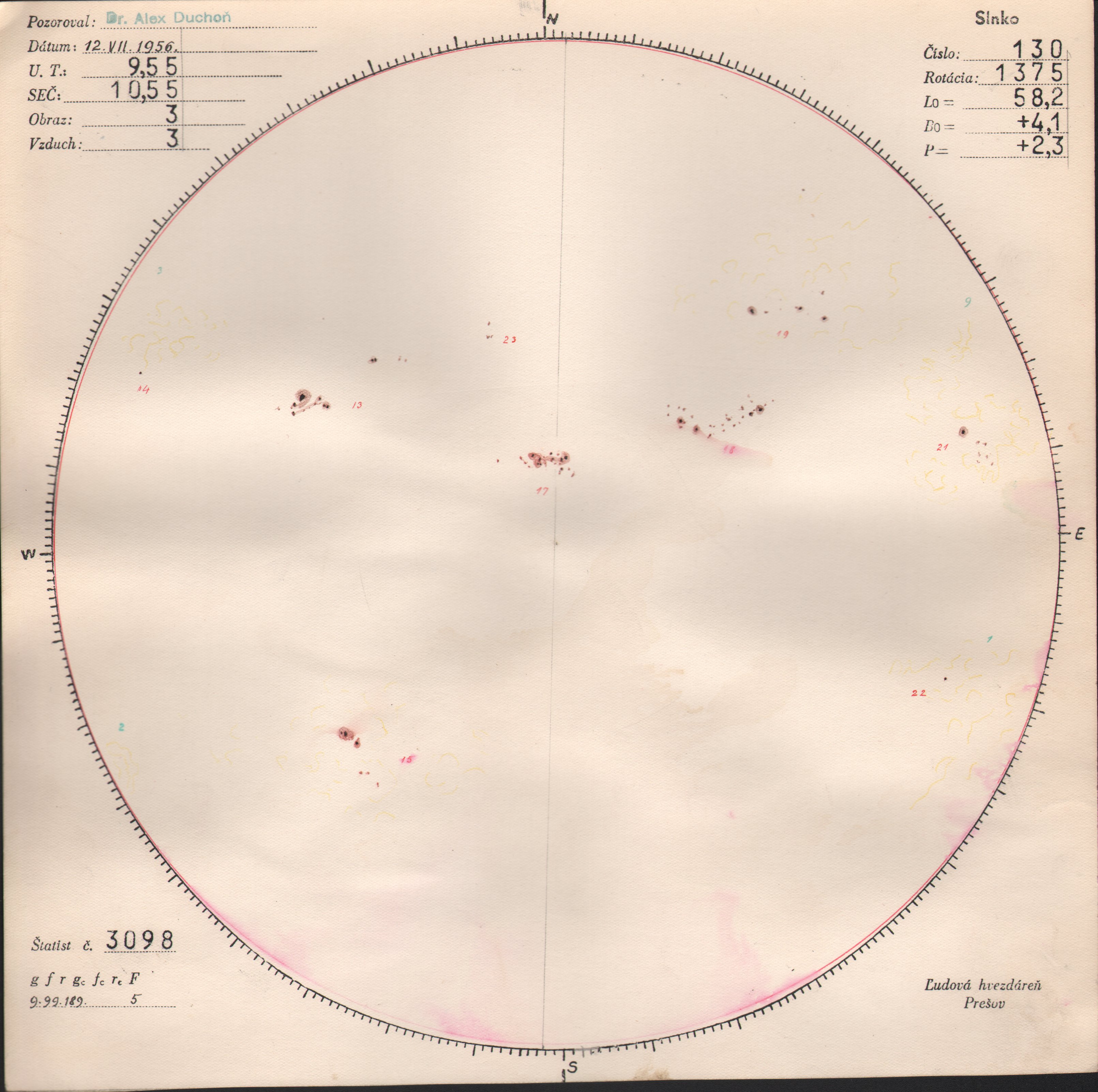 Obrázok zákresu Slnka na deň 12.07.1956