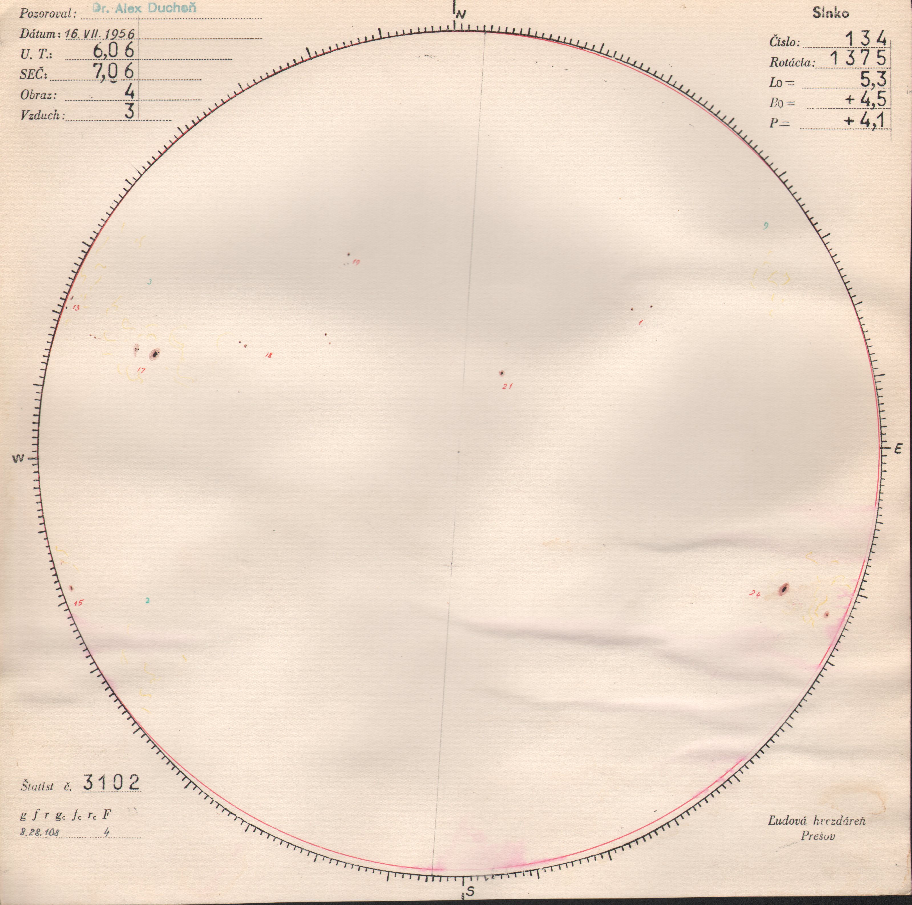 Obrázok zákresu Slnka na deň 16.07.1956