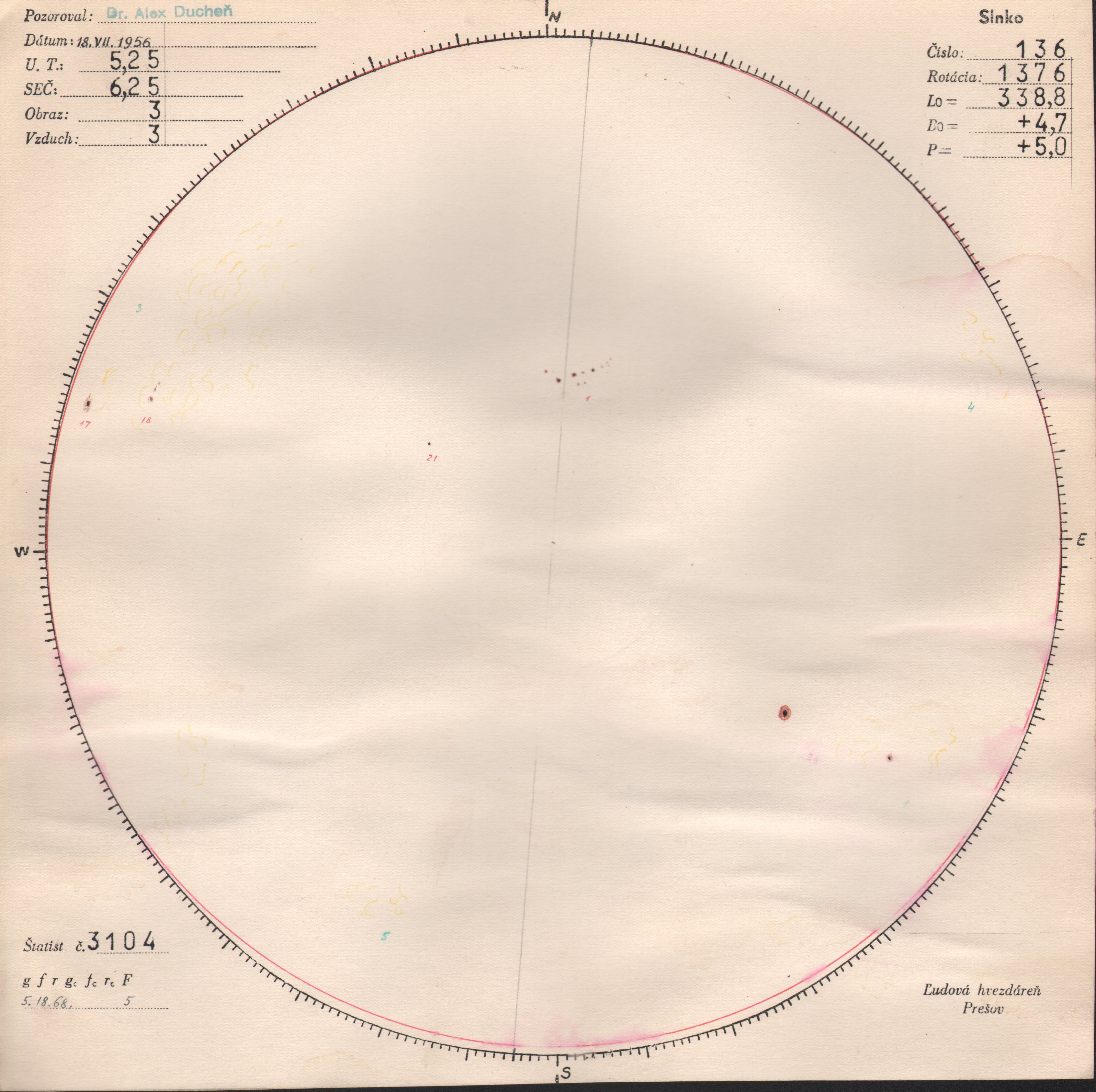 Obrázok zákresu Slnka na deň 18.07.1956