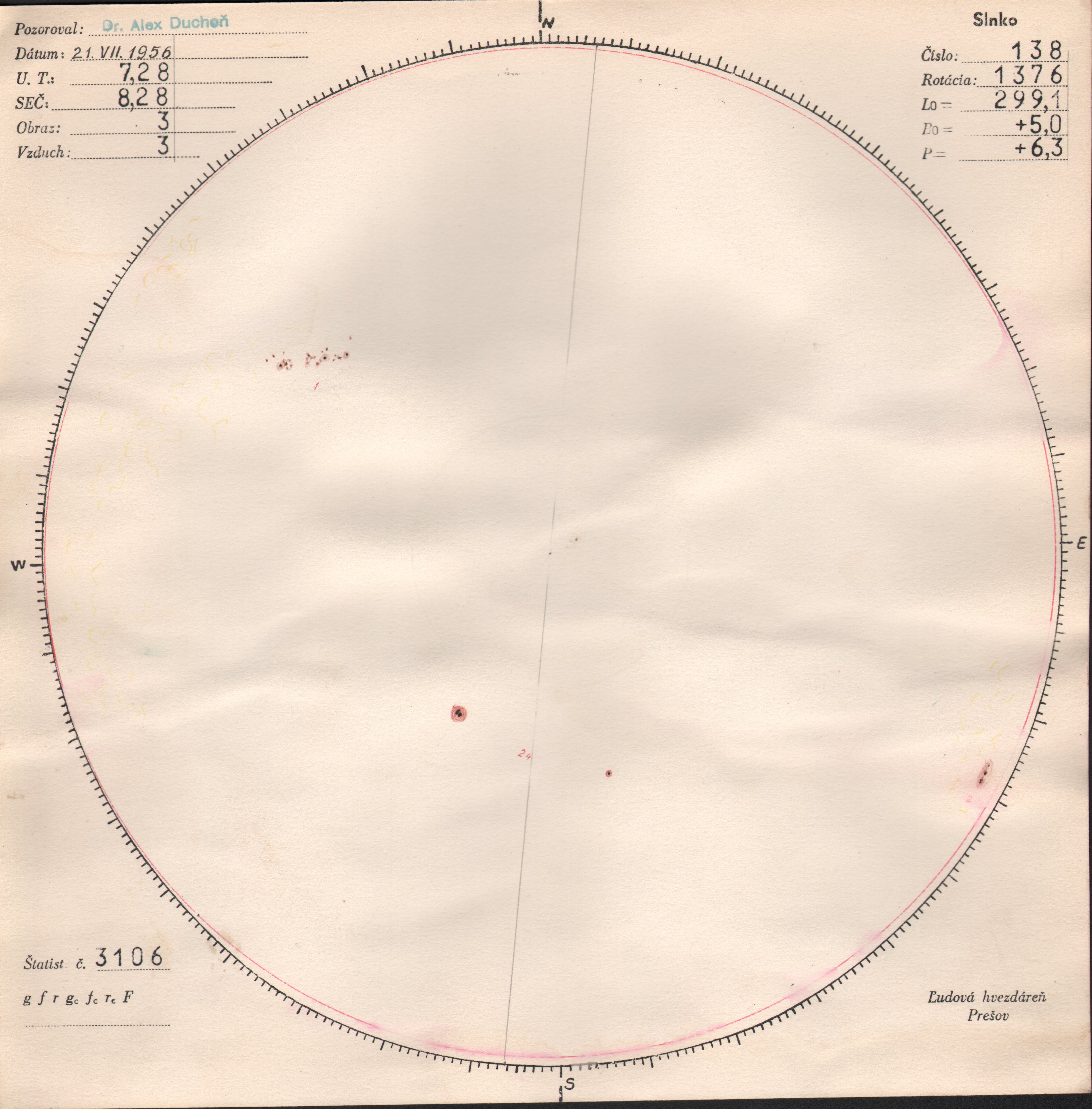 Obrázok zákresu Slnka na deň 21.07.1956