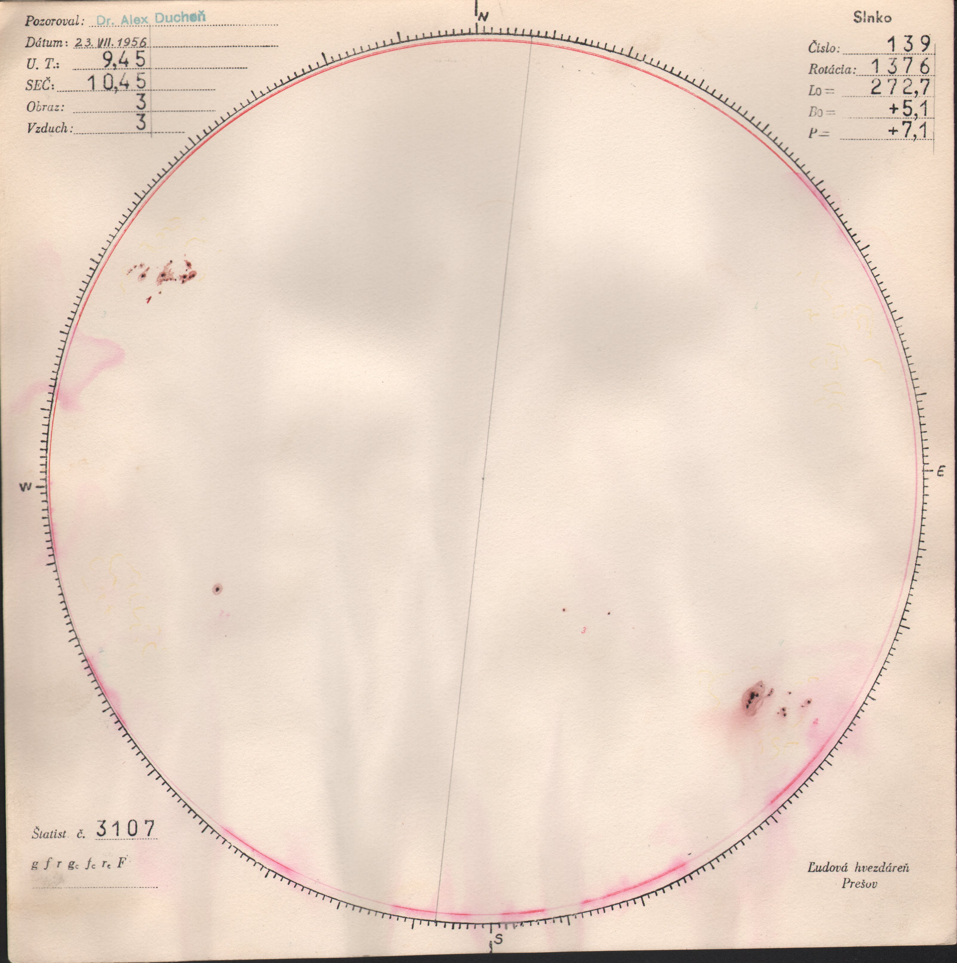 Obrázok zákresu Slnka na deň 23.07.1956