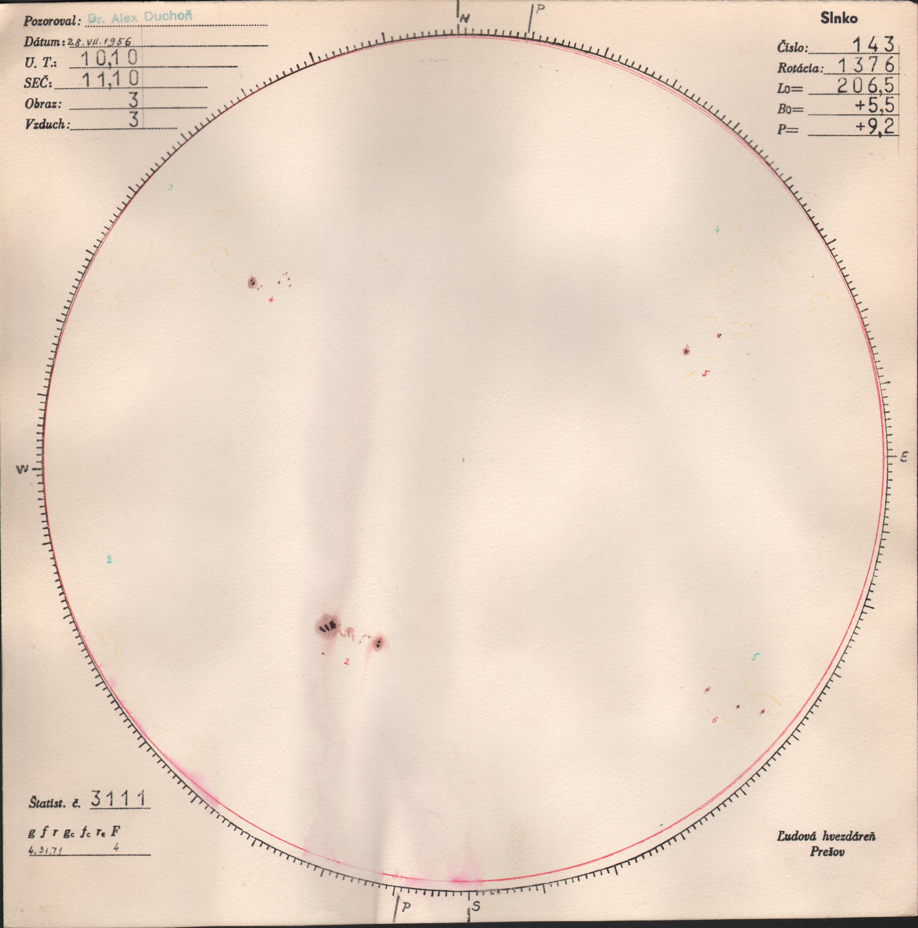Obrázok zákresu Slnka na deň 28.07.1956