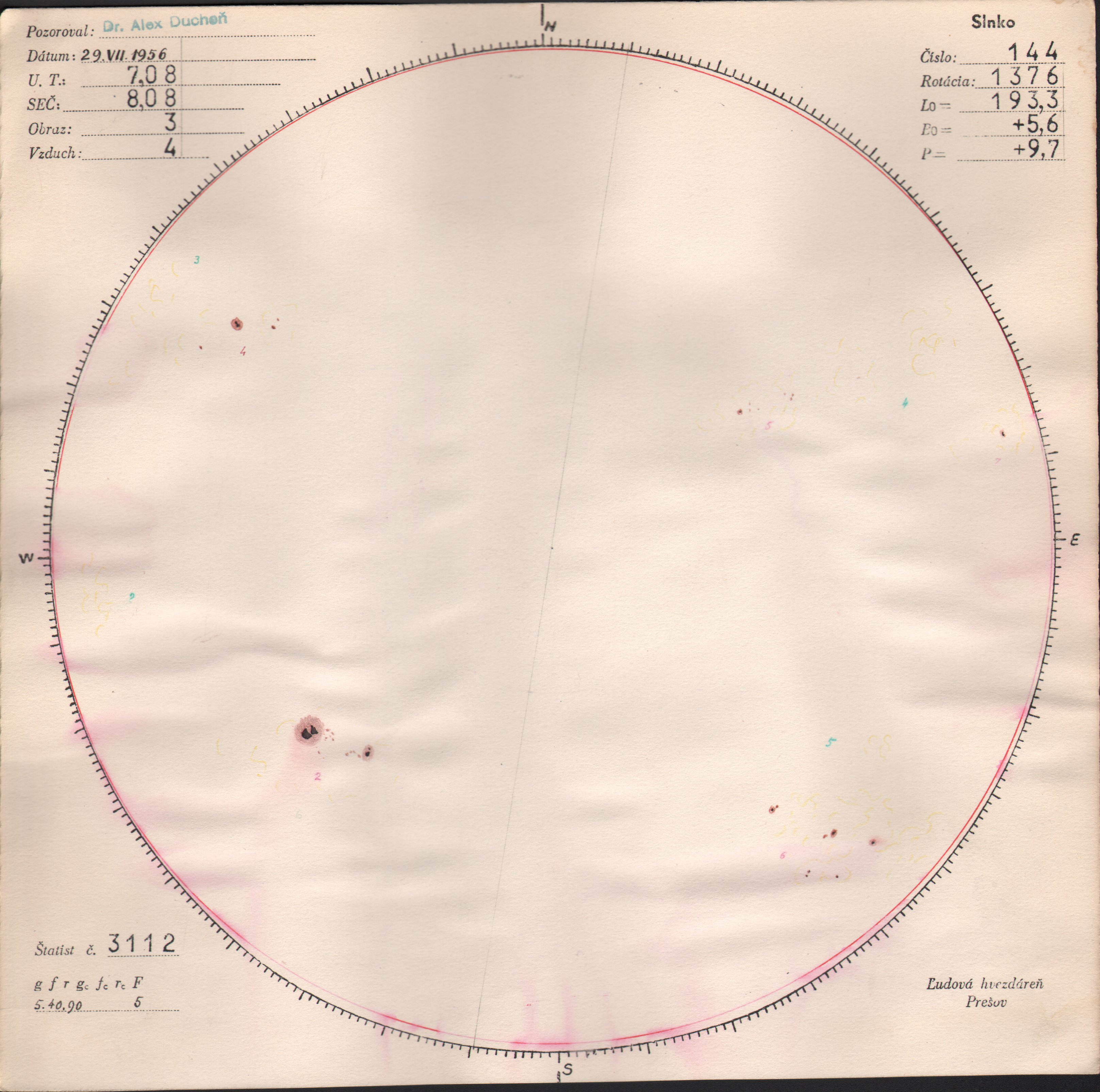 Obrázok zákresu Slnka na deň 29.07.1956