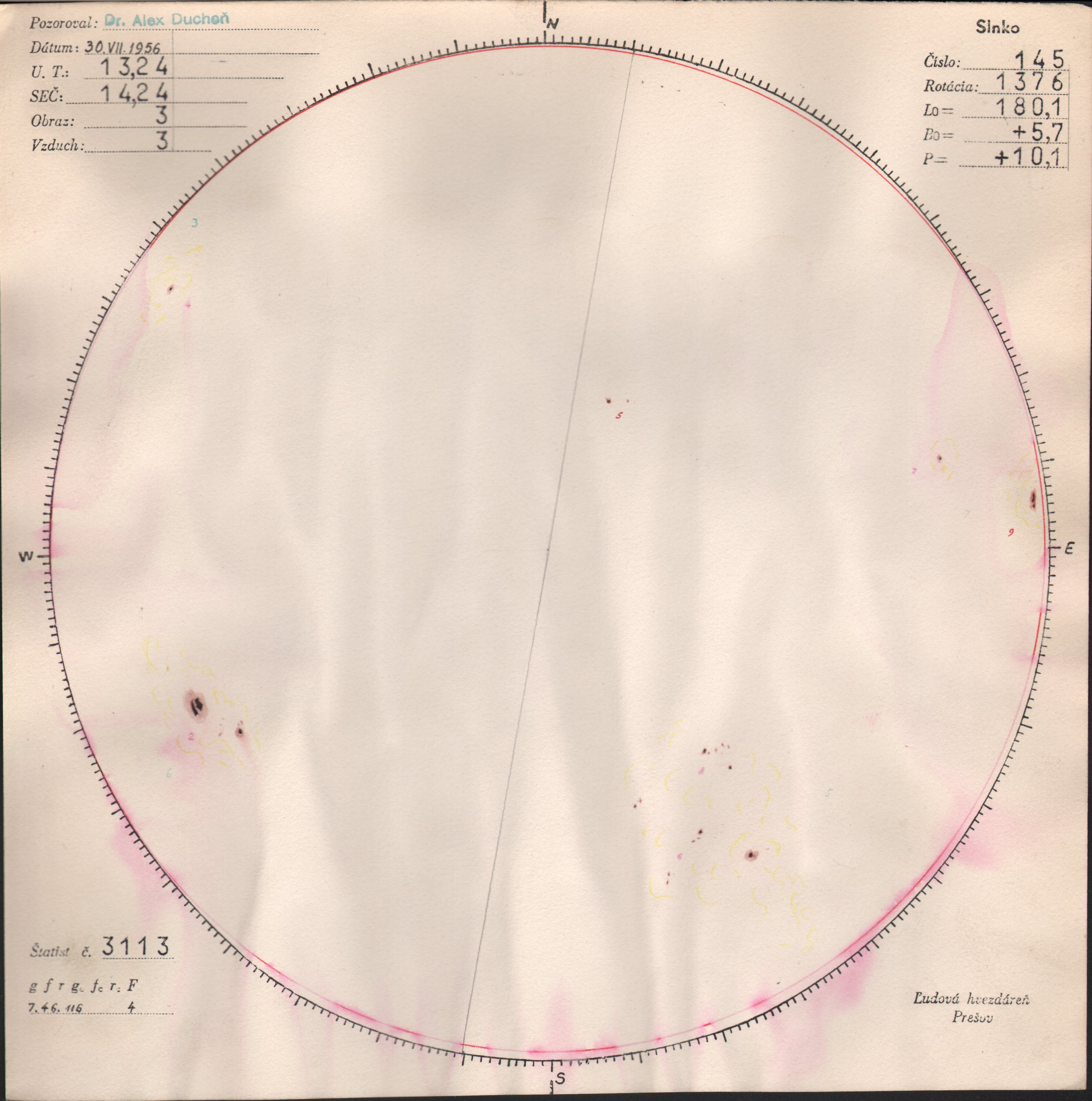 Obrázok zákresu Slnka na deň 30.07.1956