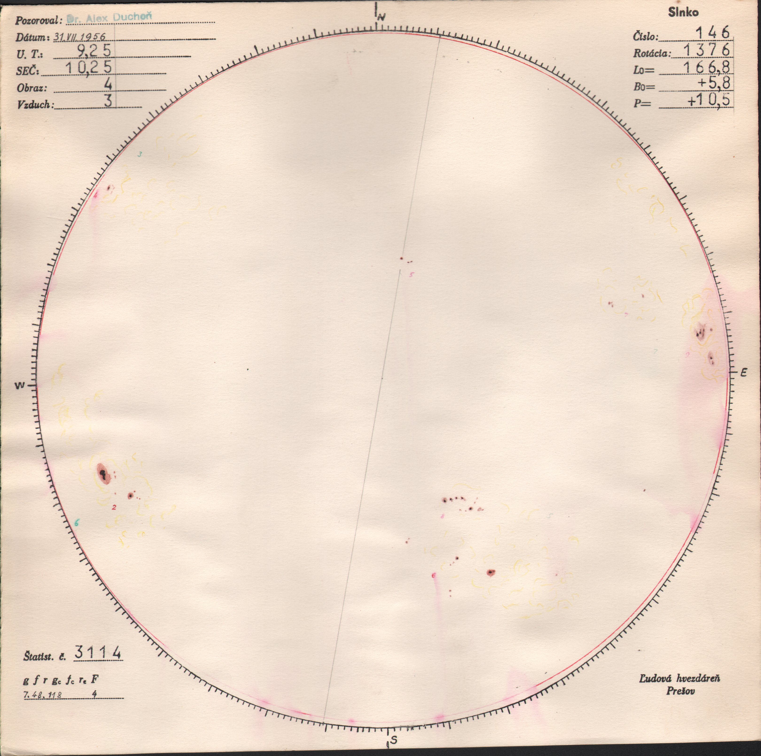 Obrázok zákresu Slnka na deň 31.07.1956