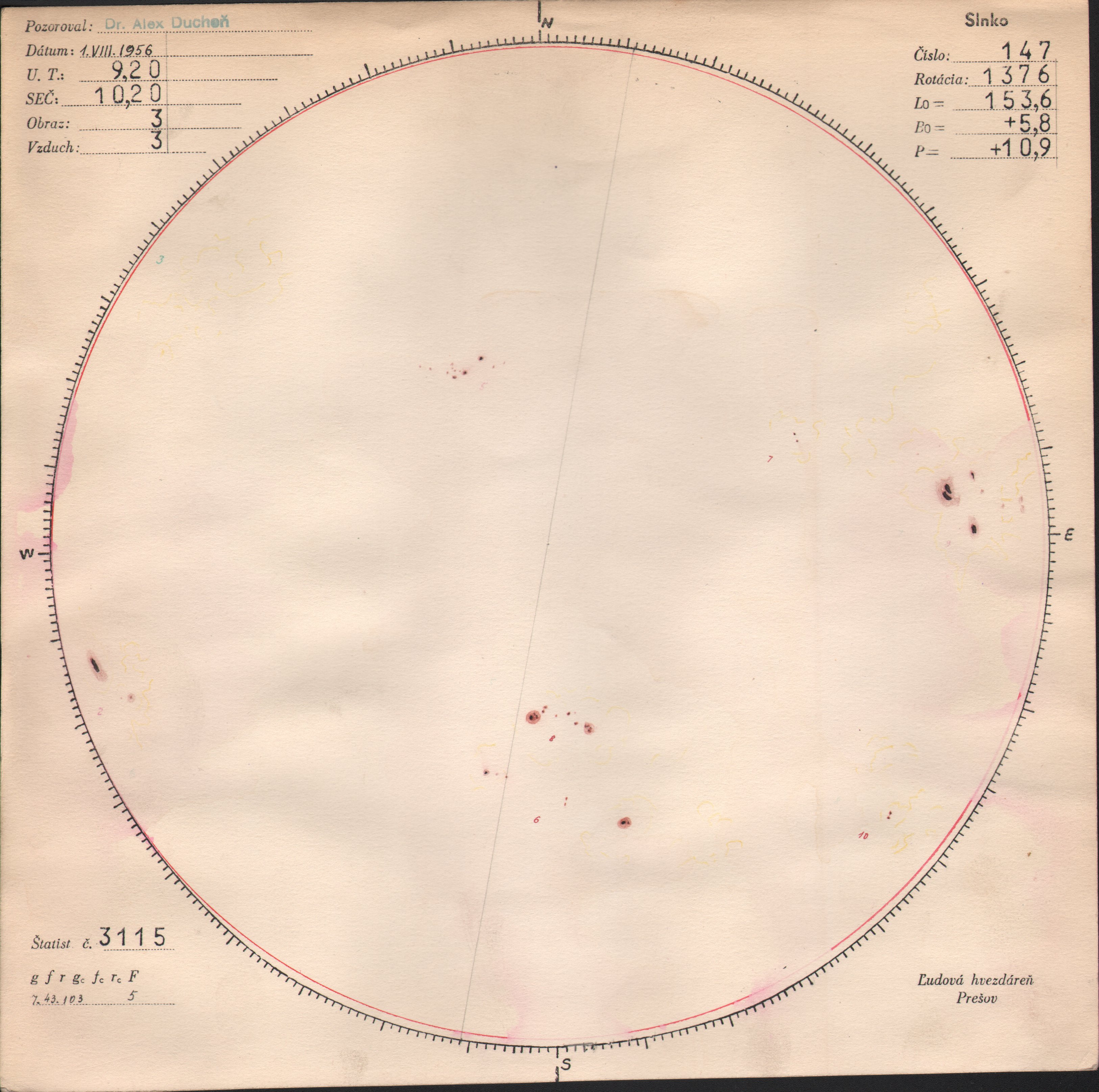 Obrázok zákresu Slnka na deň 01.08.1956
