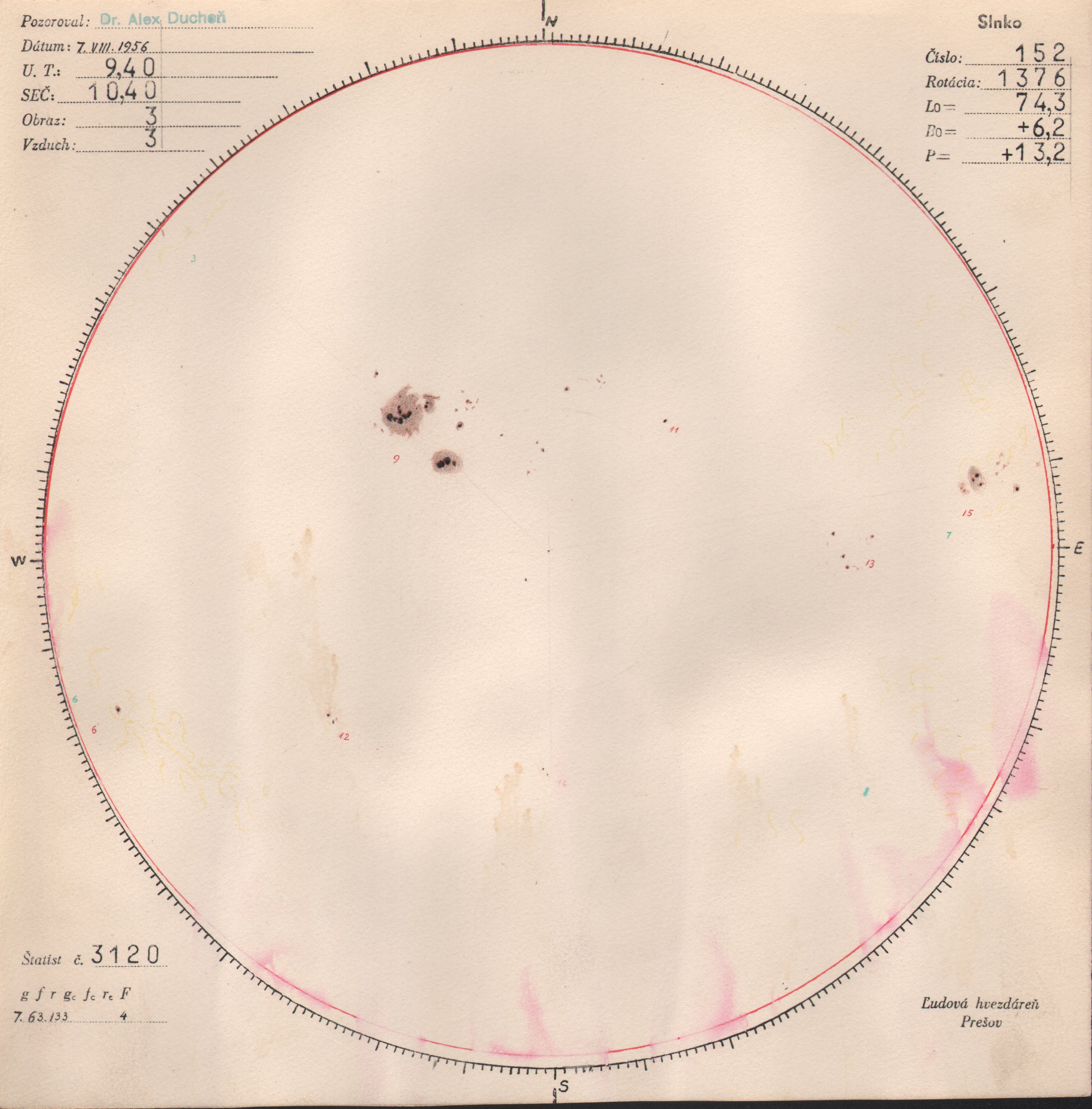 Obrázok zákresu Slnka na deň 07.08.1956