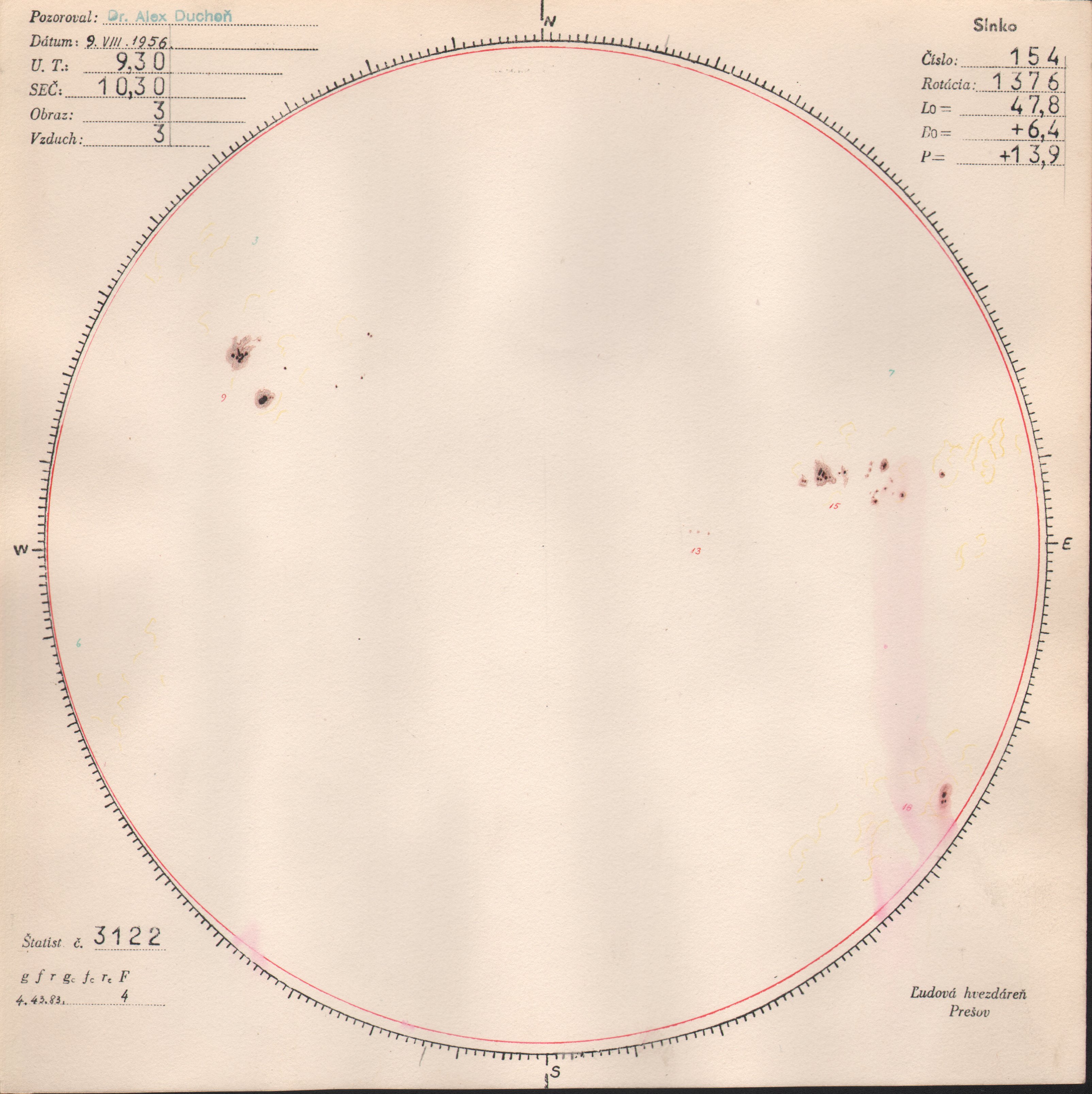 Obrázok zákresu Slnka na deň 09.08.1956