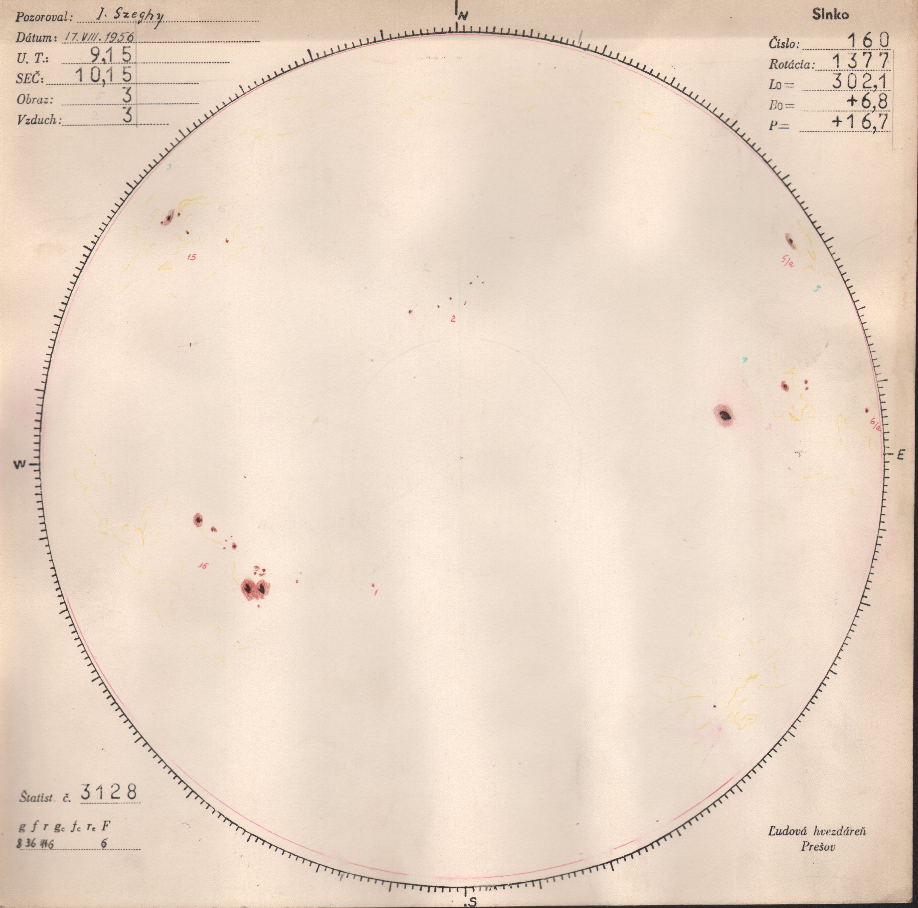 Obrázok zákresu Slnka na deň 17.08.1956