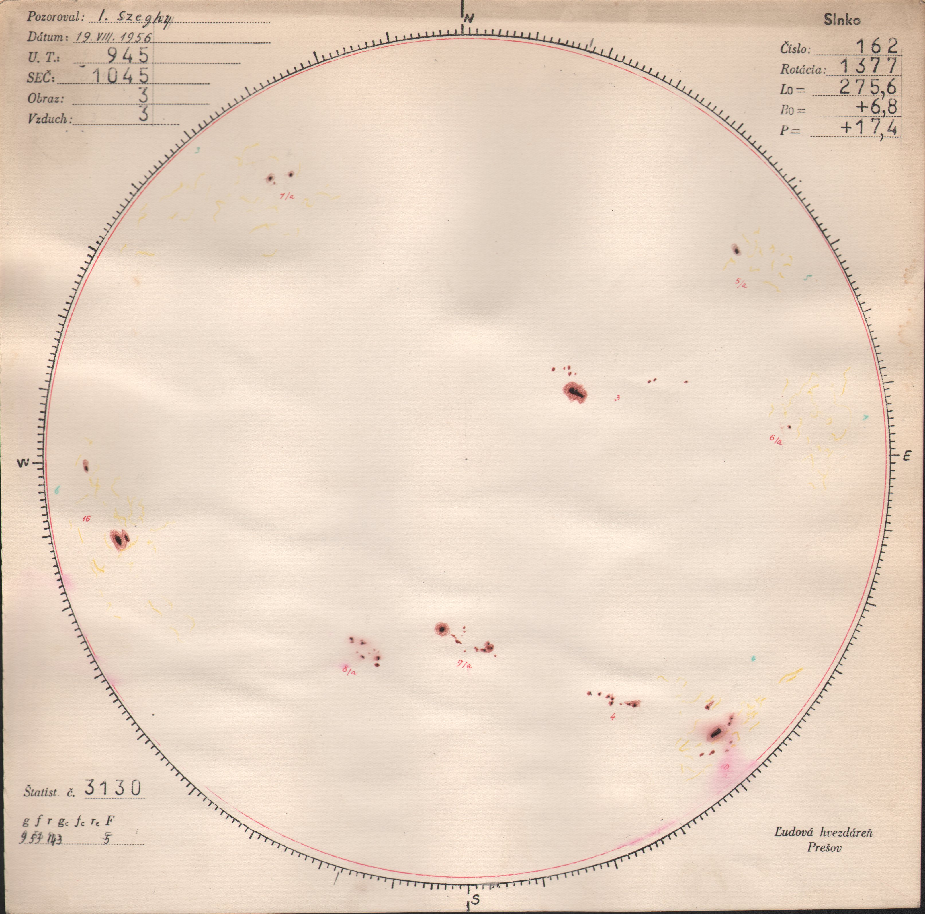 Obrázok zákresu Slnka na deň 19.08.1956