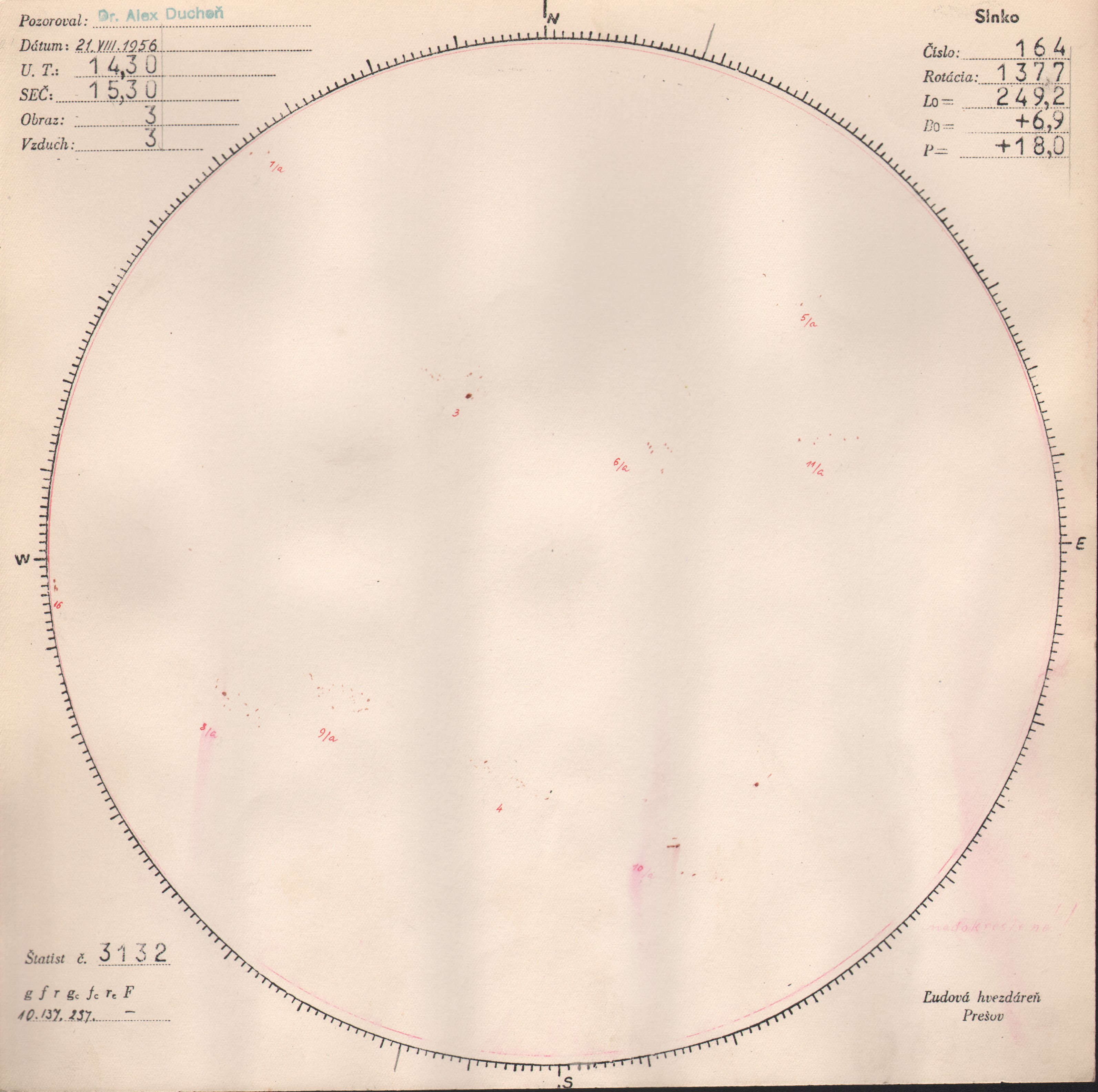 Obrázok zákresu Slnka na deň 21.08.1956