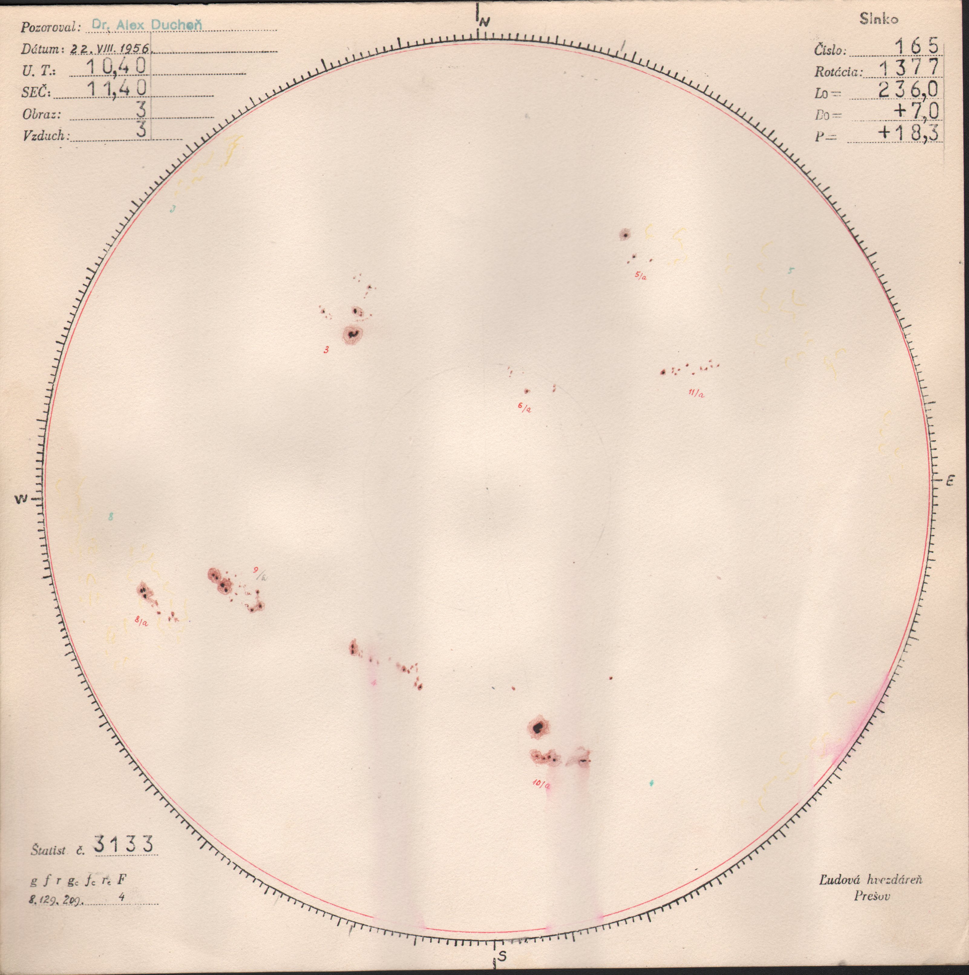 Obrázok zákresu Slnka na deň 22.08.1956