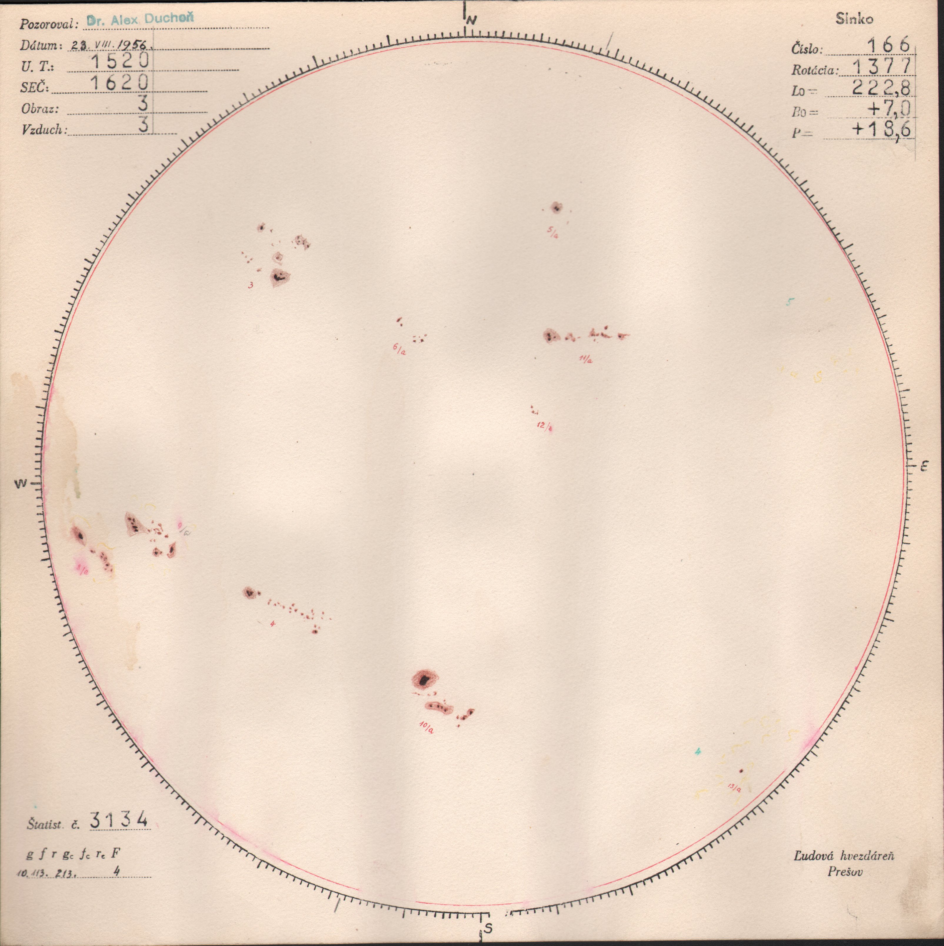 Obrázok zákresu Slnka na deň 23.08.1956