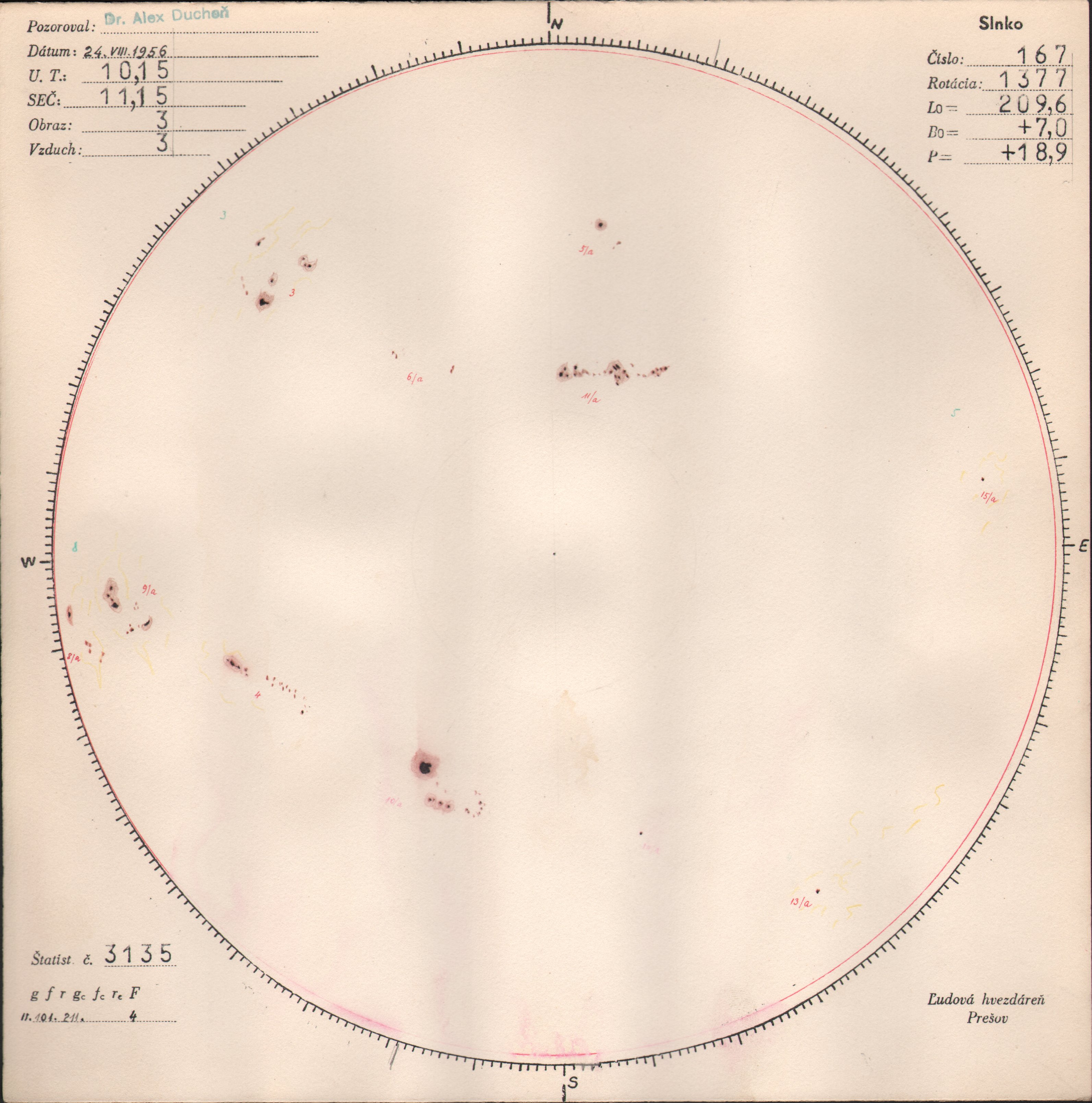 Obrázok zákresu Slnka na deň 24.08.1956