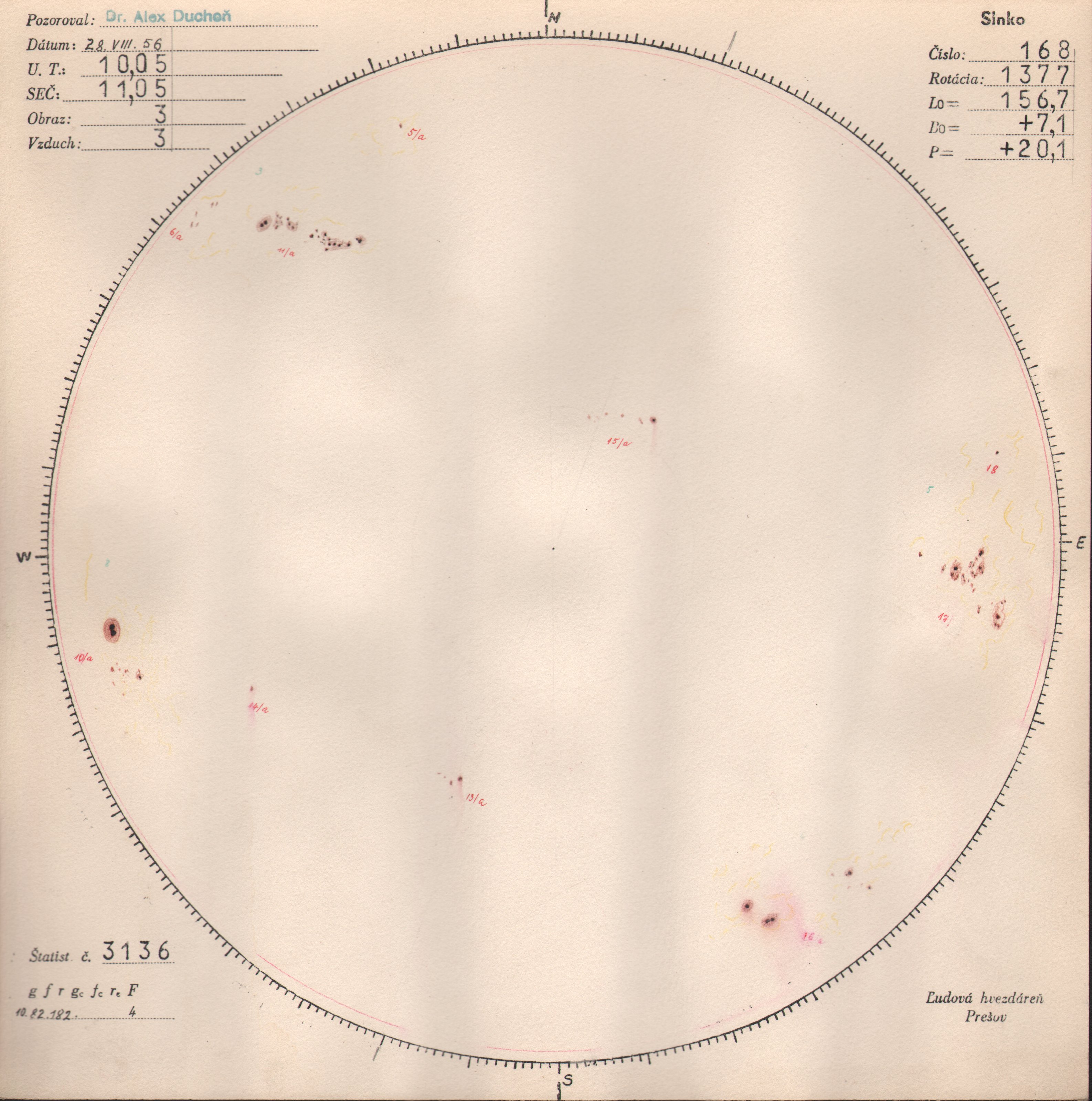 Obrázok zákresu Slnka na deň 28.08.1956