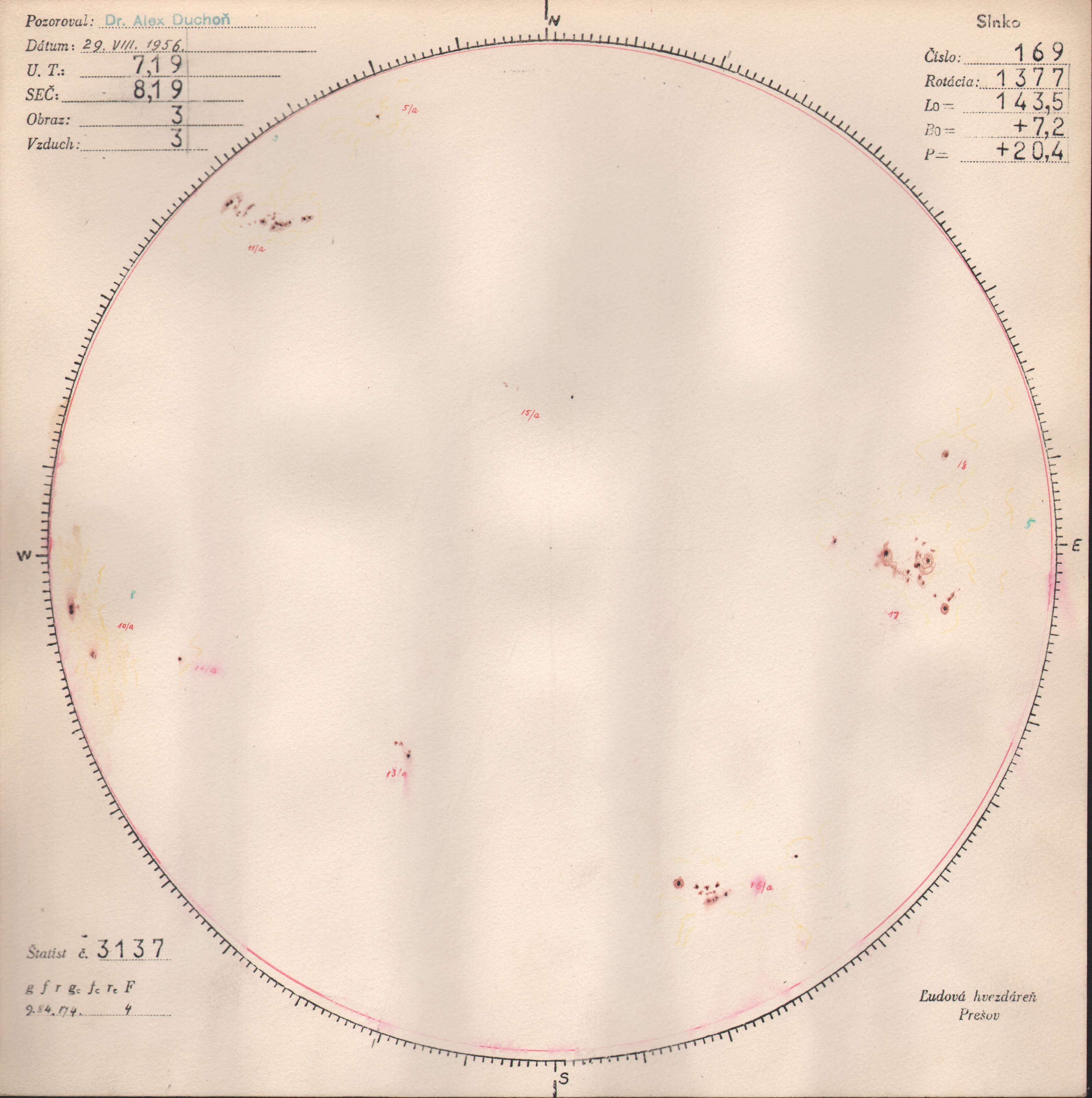 Obrázok zákresu Slnka na deň 29.08.1956