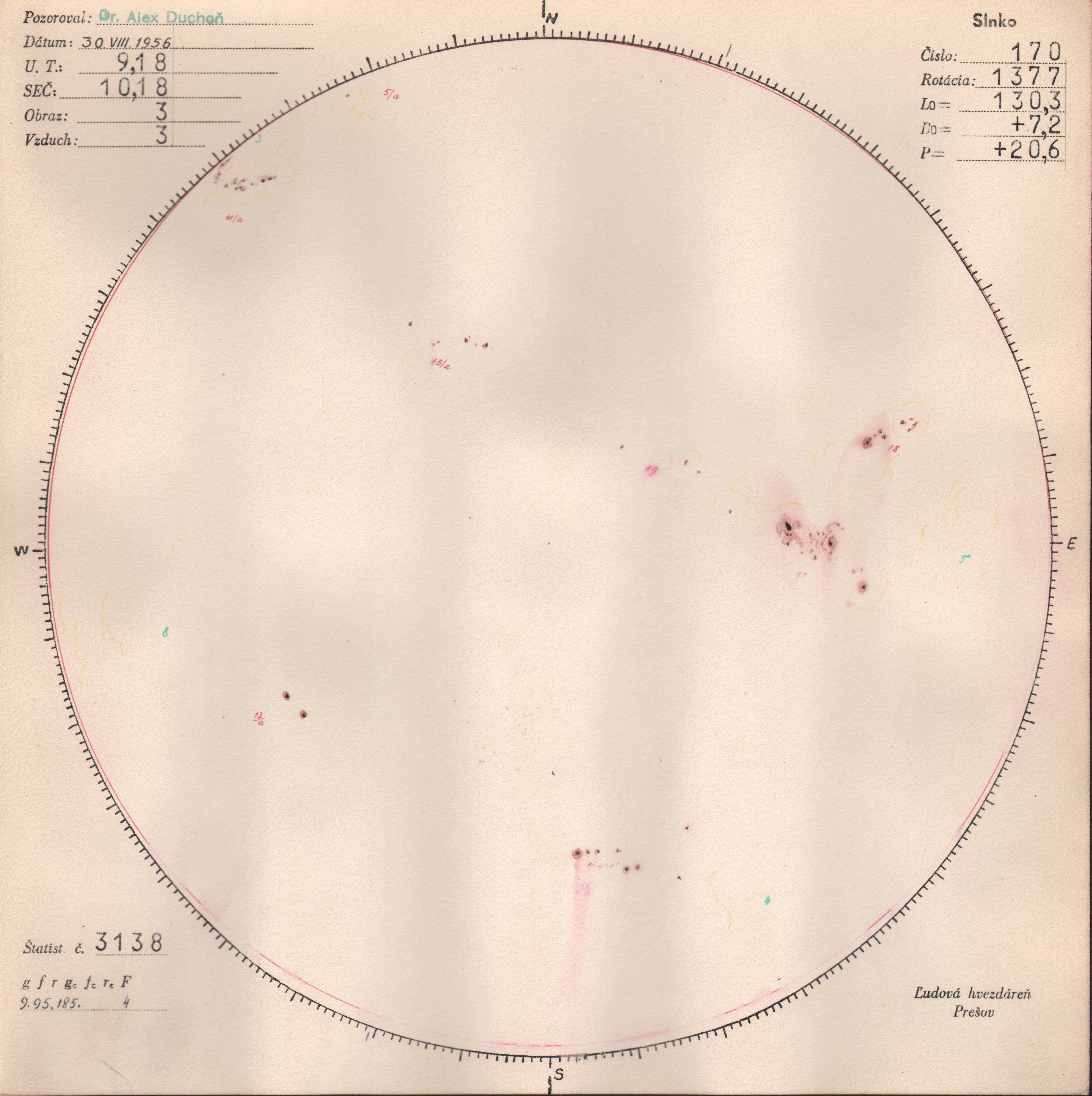 Obrázok zákresu Slnka na deň 30.08.1956