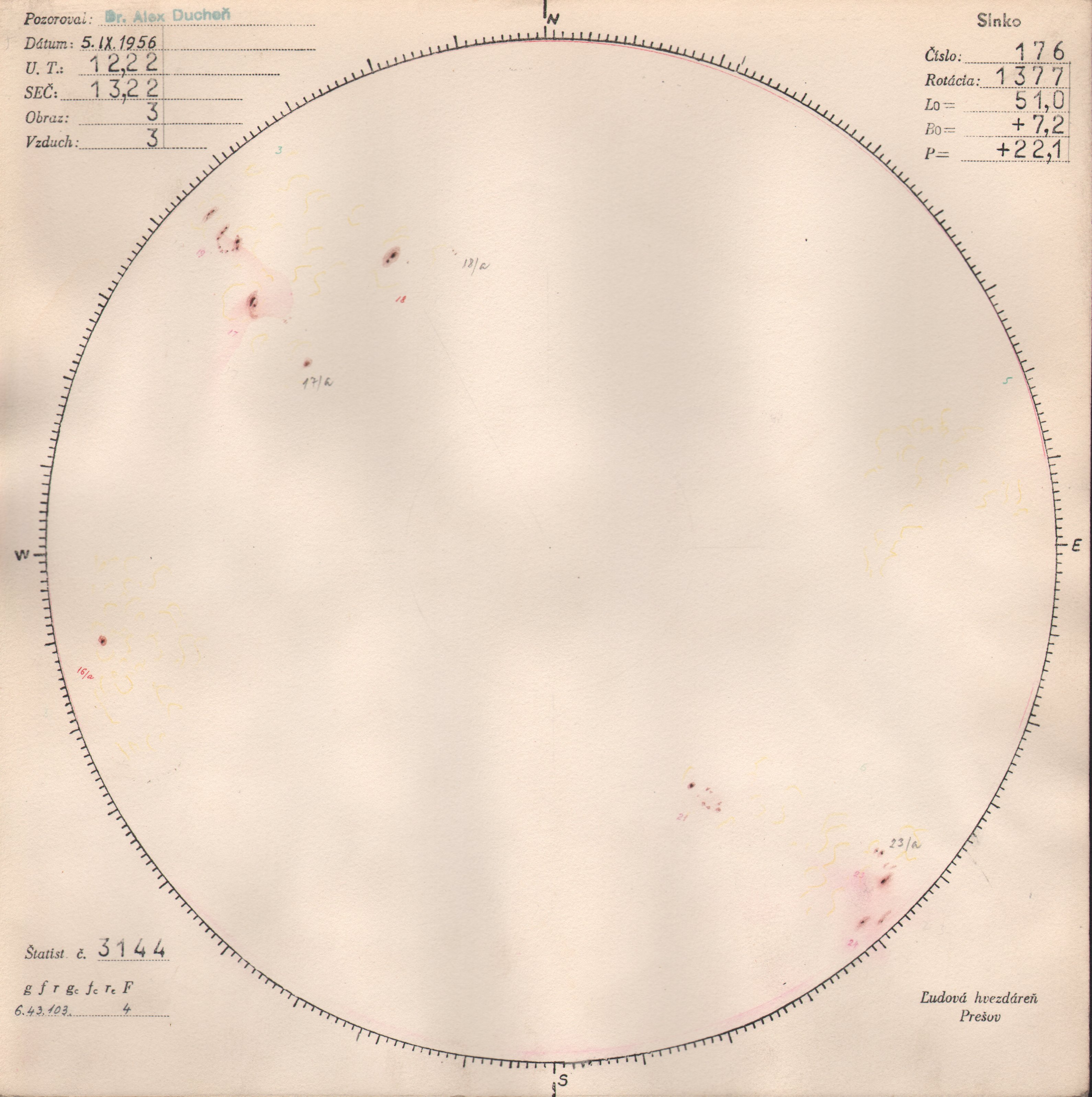 Obrázok zákresu Slnka na deň 05.09.1956