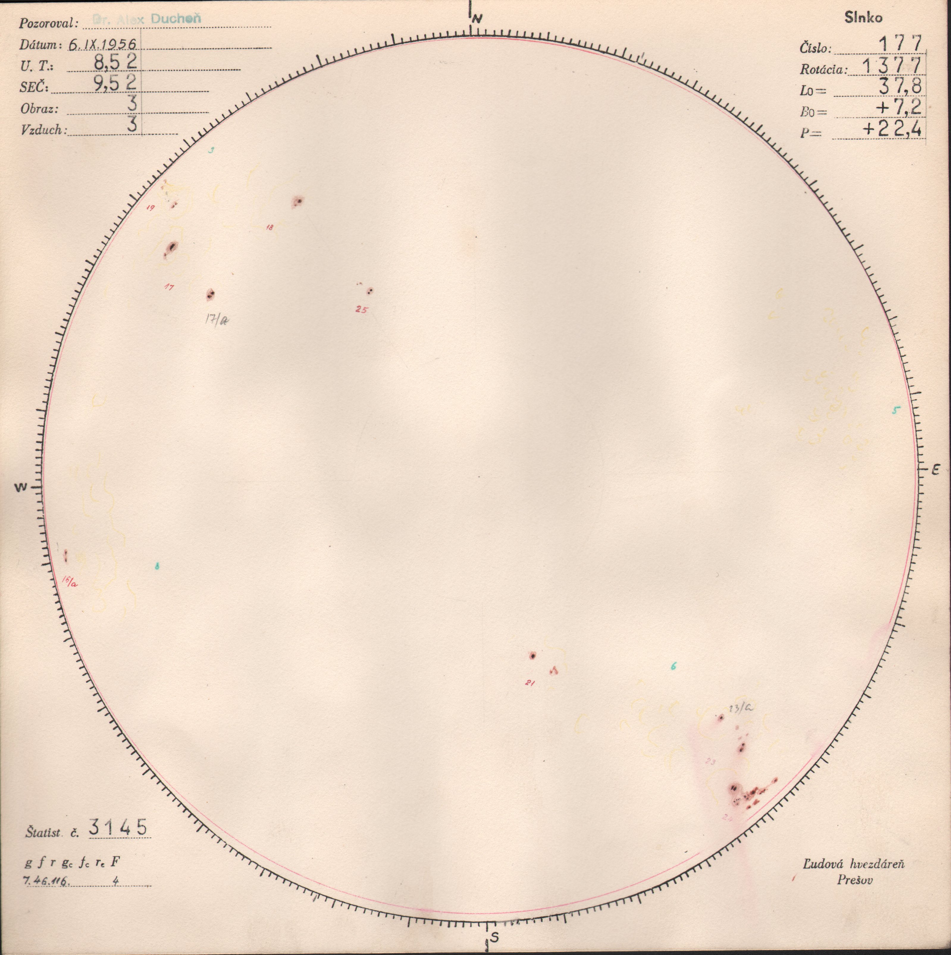 Obrázok zákresu Slnka na deň 06.09.1956