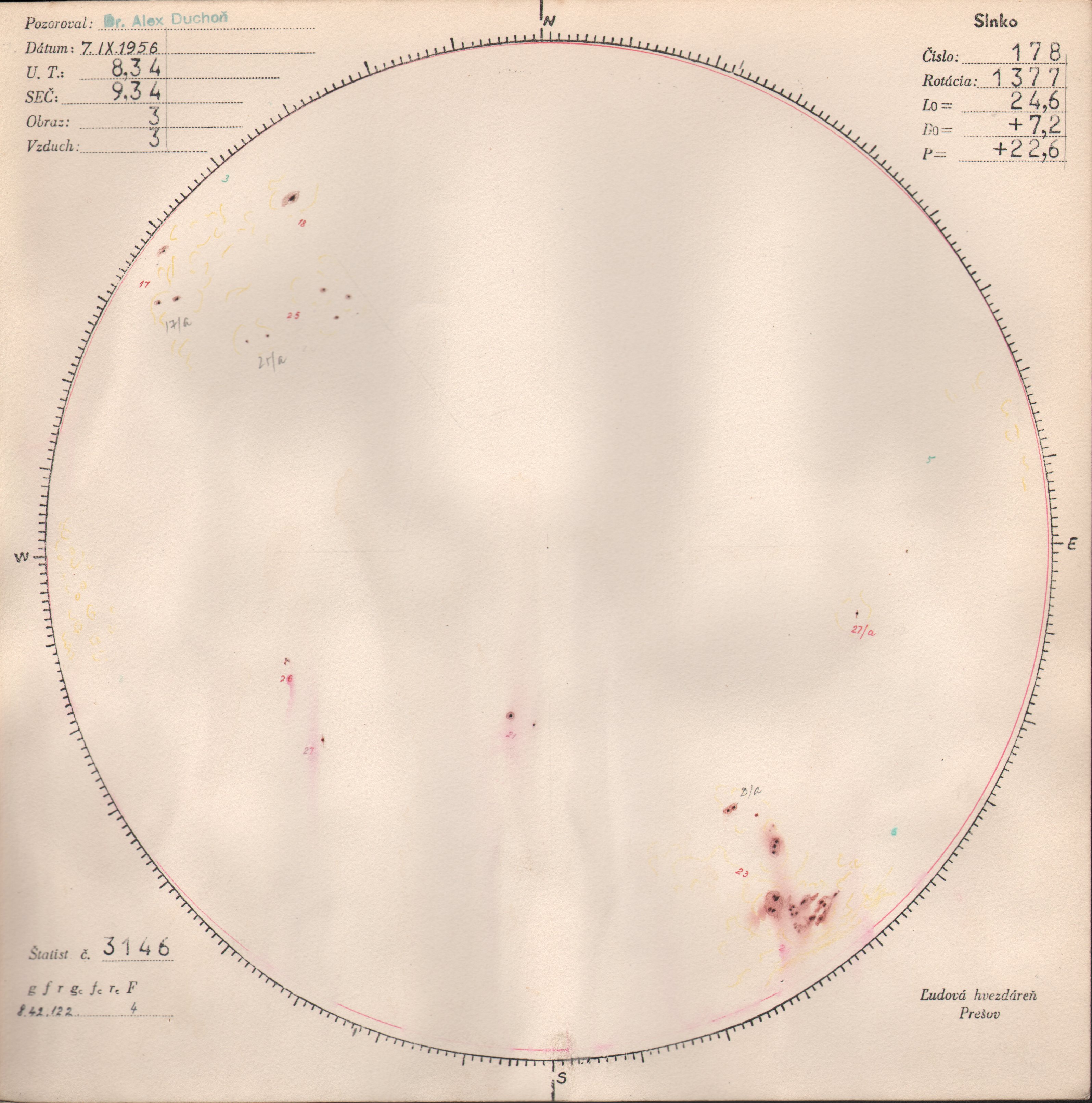 Obrázok zákresu Slnka na deň 07.09.1956