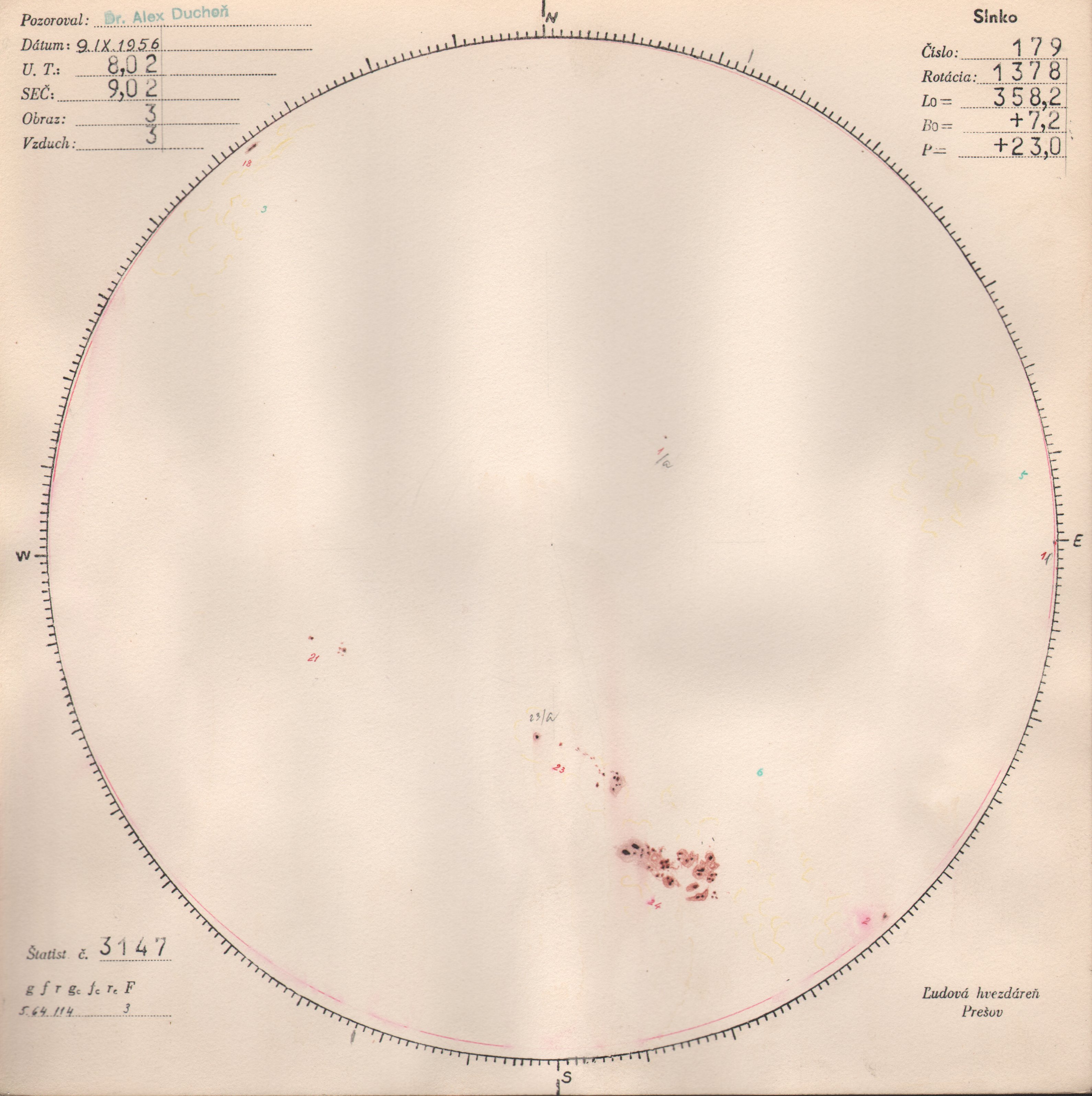 Obrázok zákresu Slnka na deň 09.09.1956