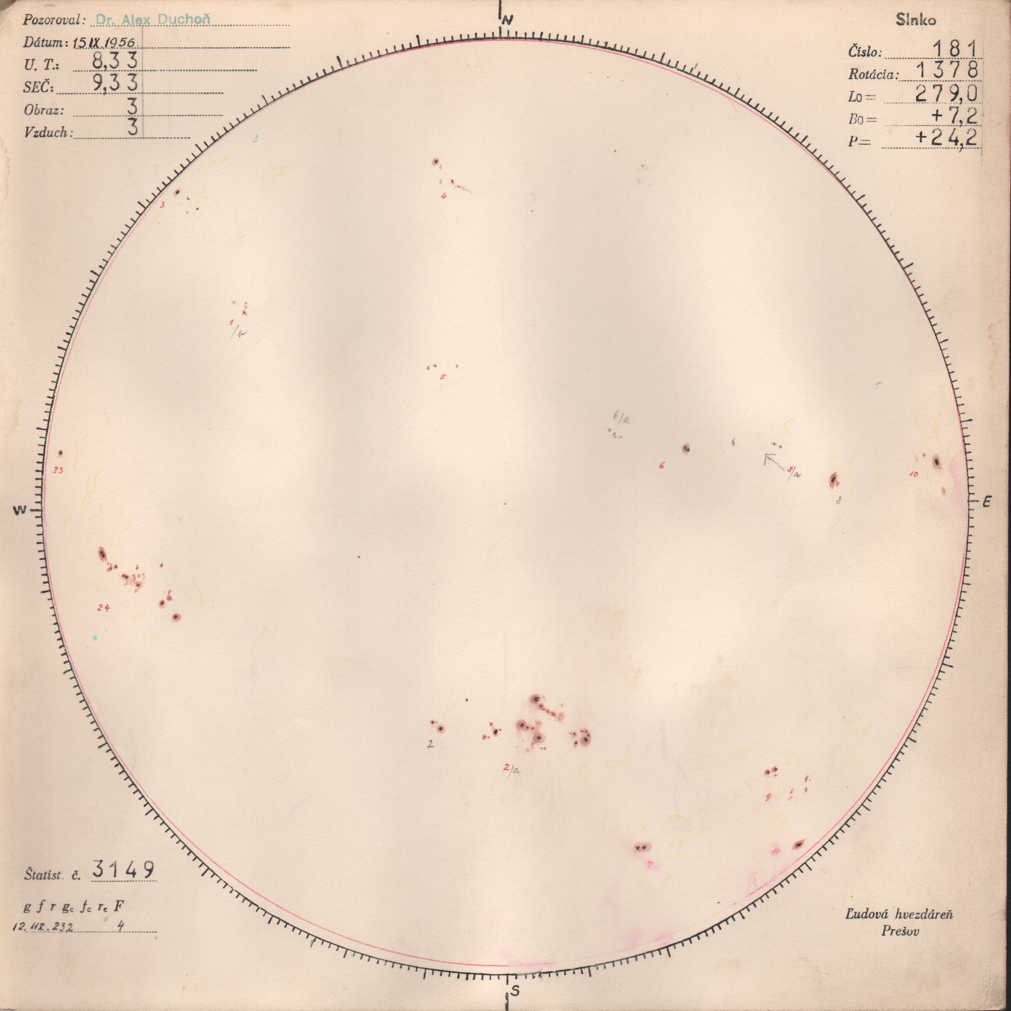 Obrázok zákresu Slnka na deň 15.09.1956