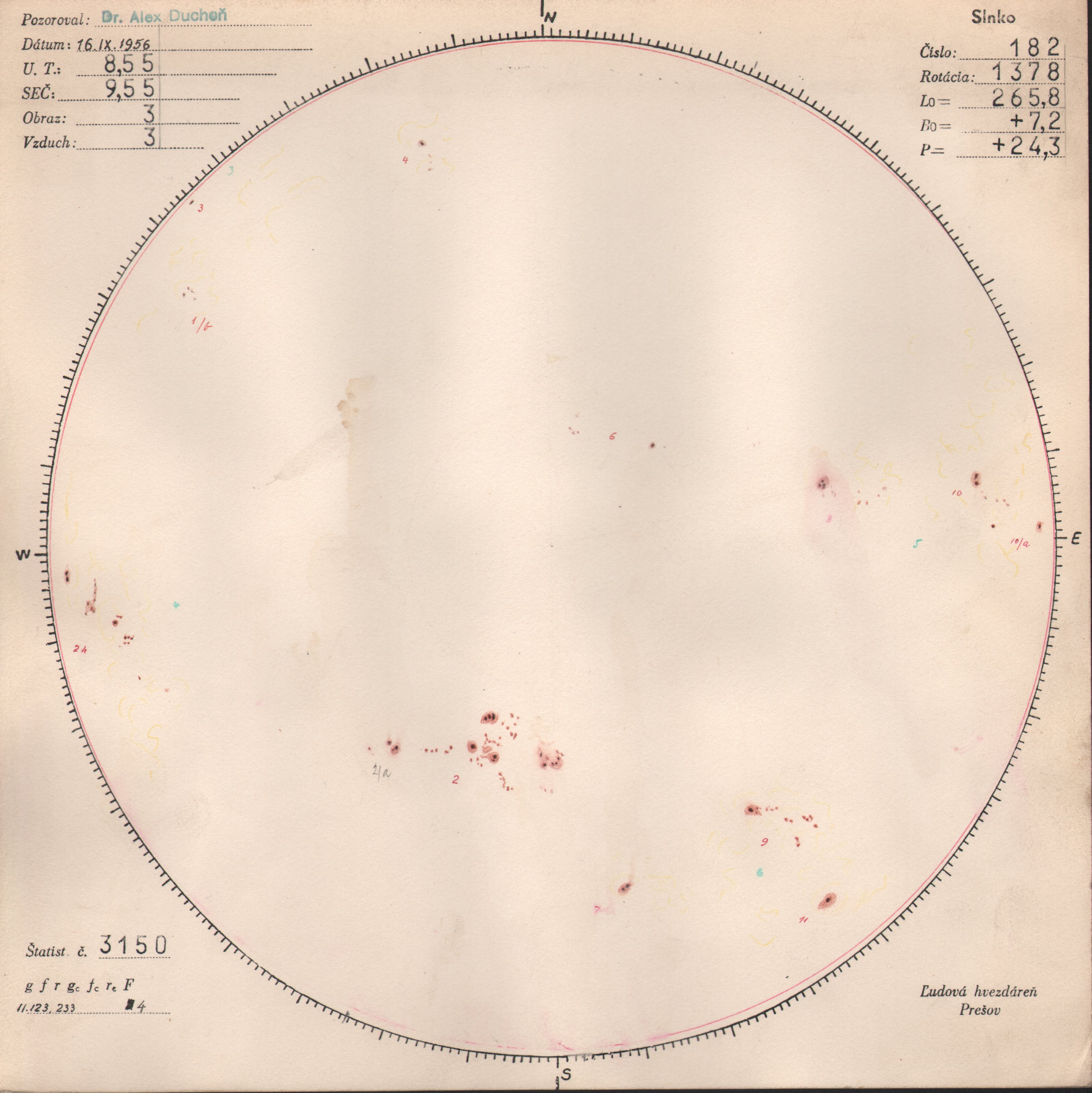 Obrázok zákresu Slnka na deň 16.09.1956