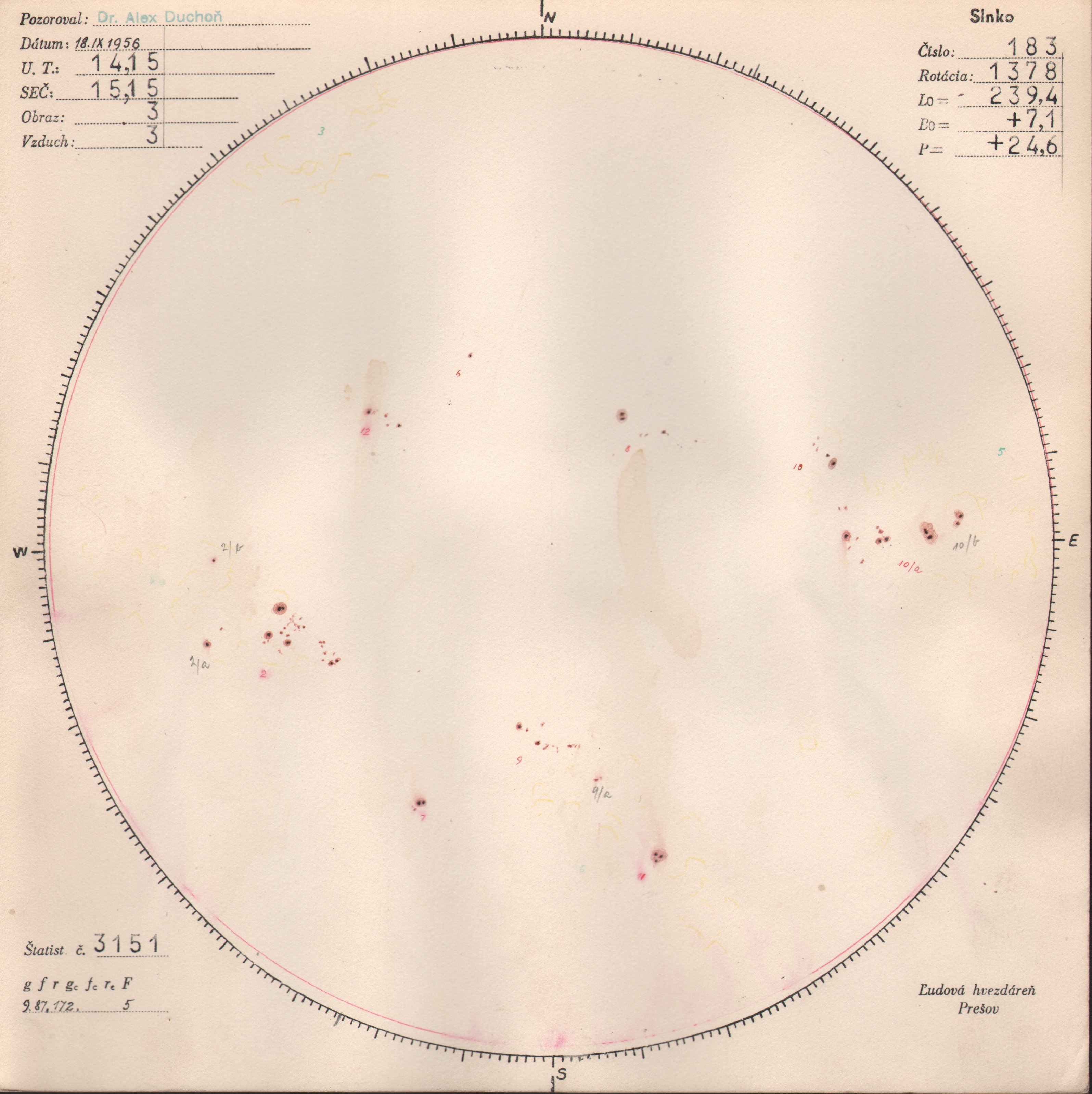 Obrázok zákresu Slnka na deň 18.09.1956
